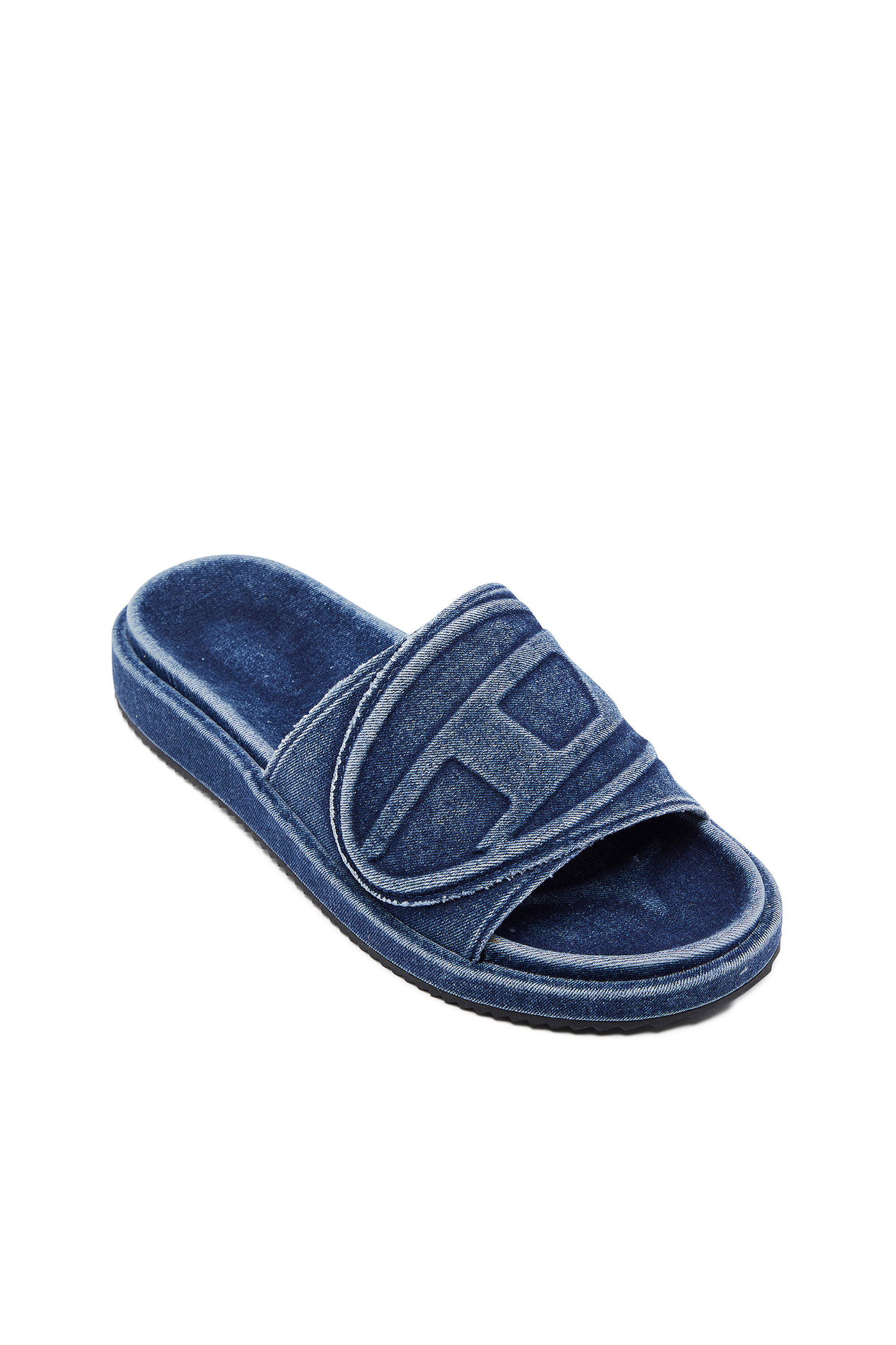 Diesel - SA-SLIDE D OVAL, Unisex Sa-Slide D-Denim slides with embossed strap in Blue - Image 6