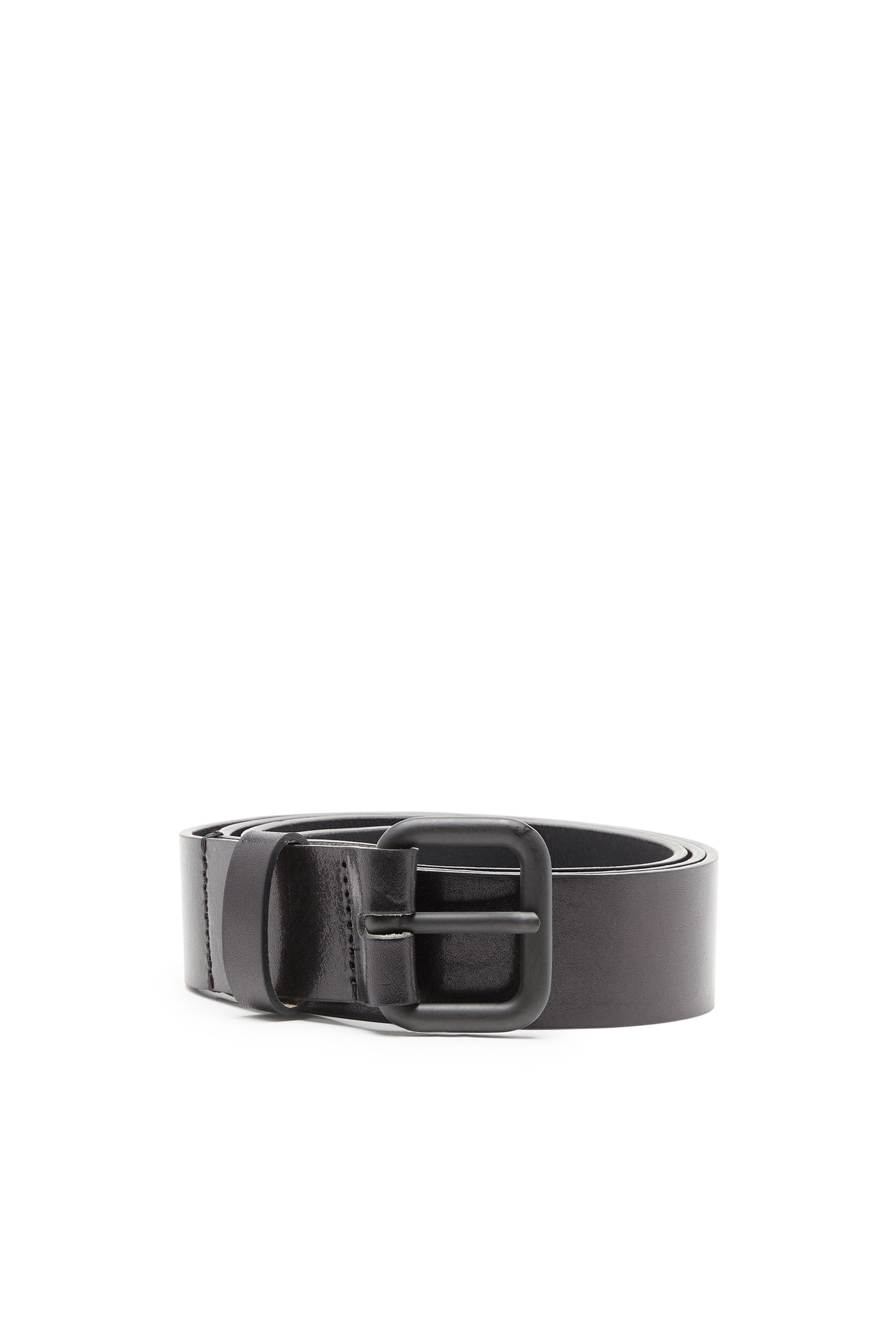 Diesel - B-1DR SCRATCH END, Man Leather belt with metal logo insert in Black - Image 1