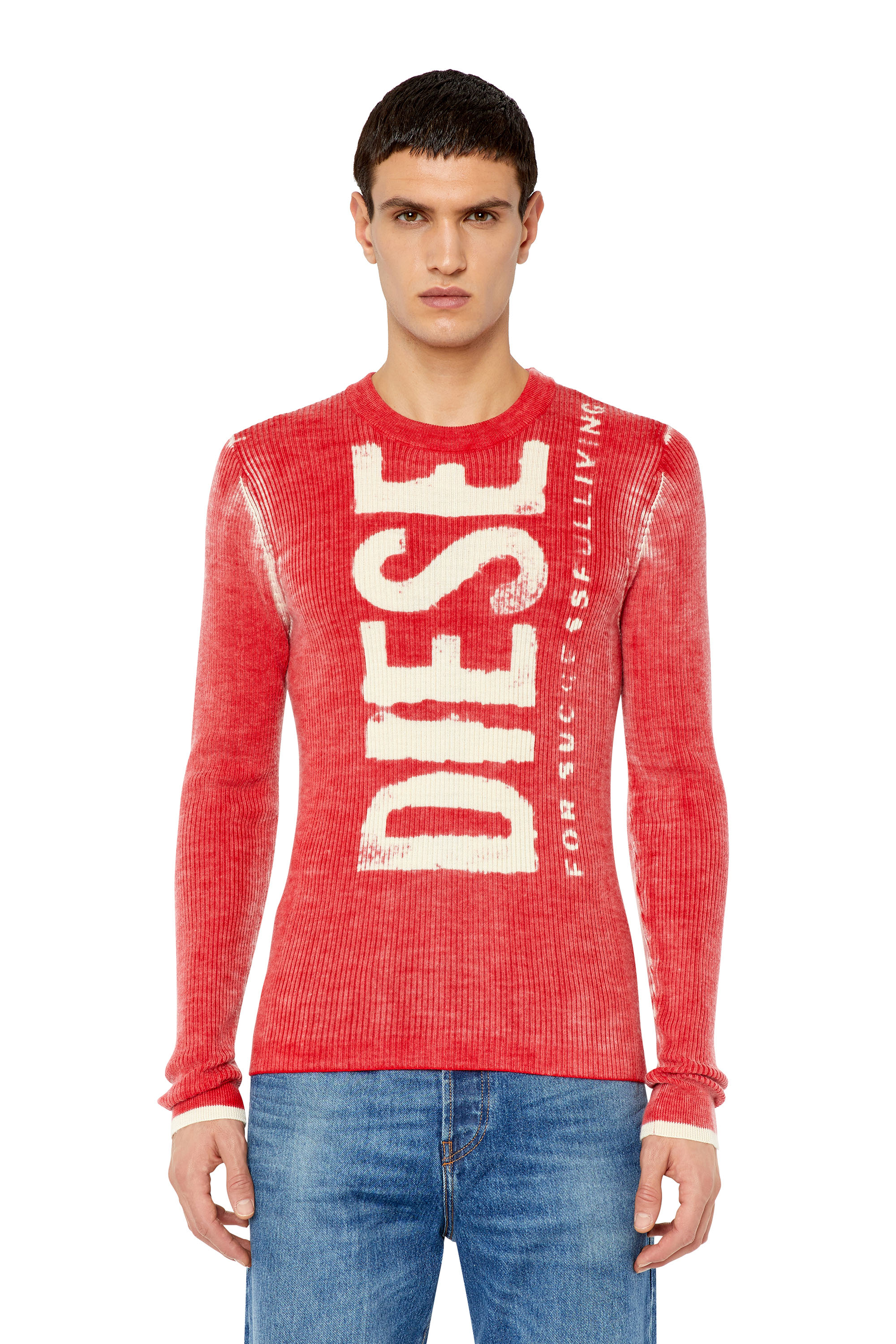 Diesel - K-ATULLUS-ROUND, Man Wool jumper with bleeding-effect logo in Red - Image 1