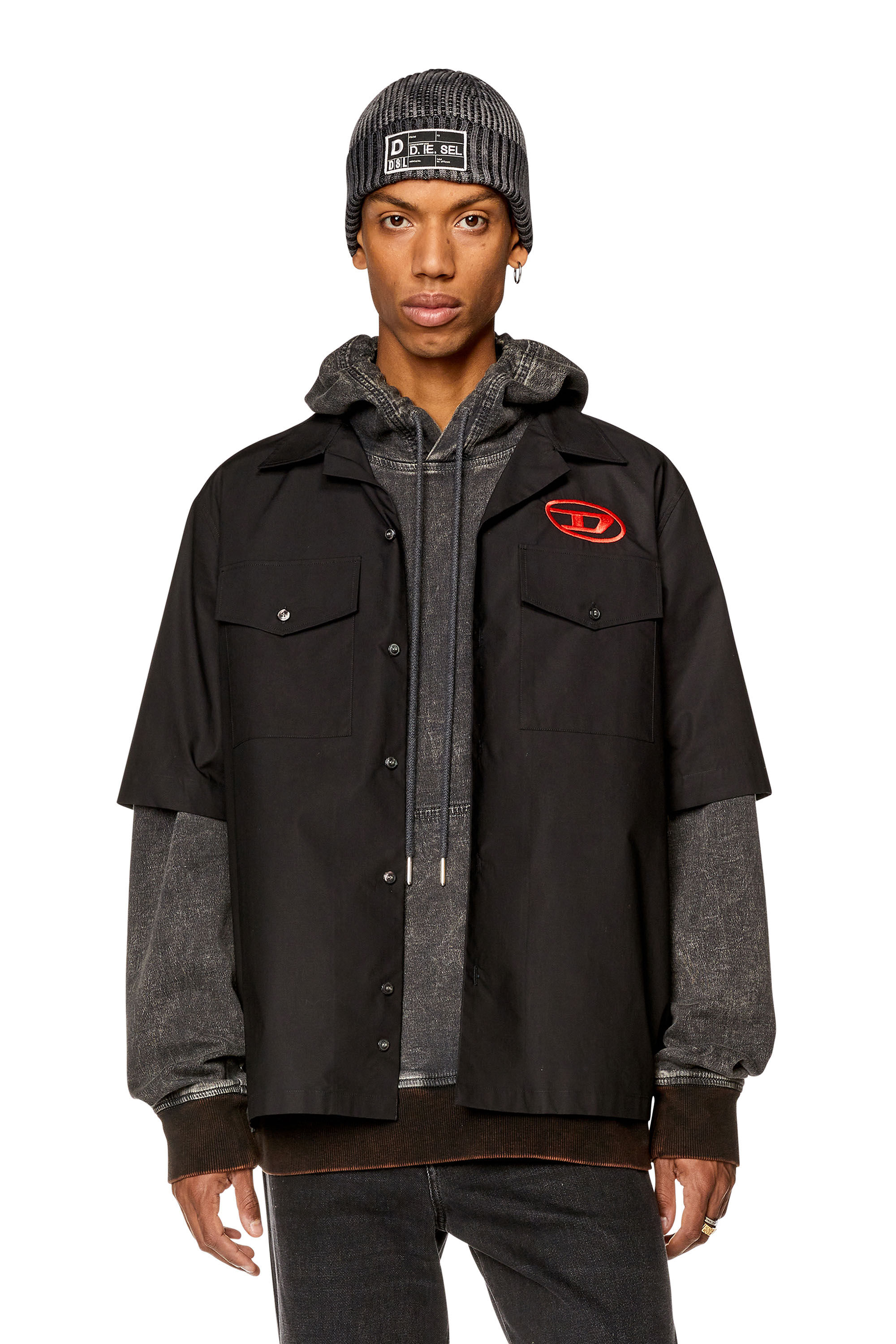 Diesel - S-MAC-22-B, Man Bowling shirt with embroidered logo in Black - Image 3