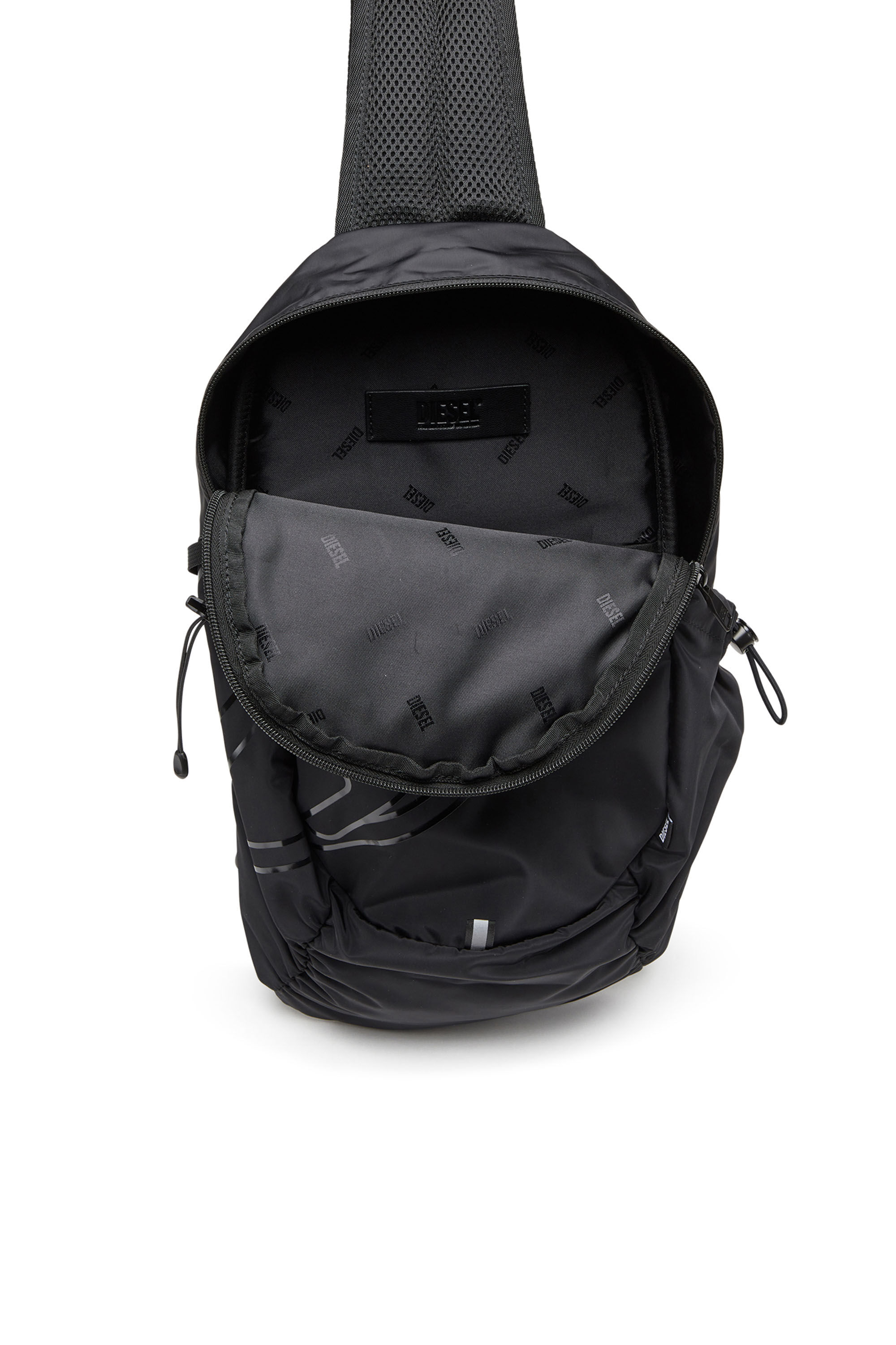 Diesel - DRAPE SLING BAG, Man Drape-Nylon sling backpack with tonal logo in Black - Image 2