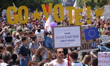 A protest against rightwing extremism in the European elections on 8 June 2024 in Tiergarten Park, Berlin.