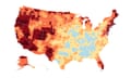 US county map, colored by change in summer temperature