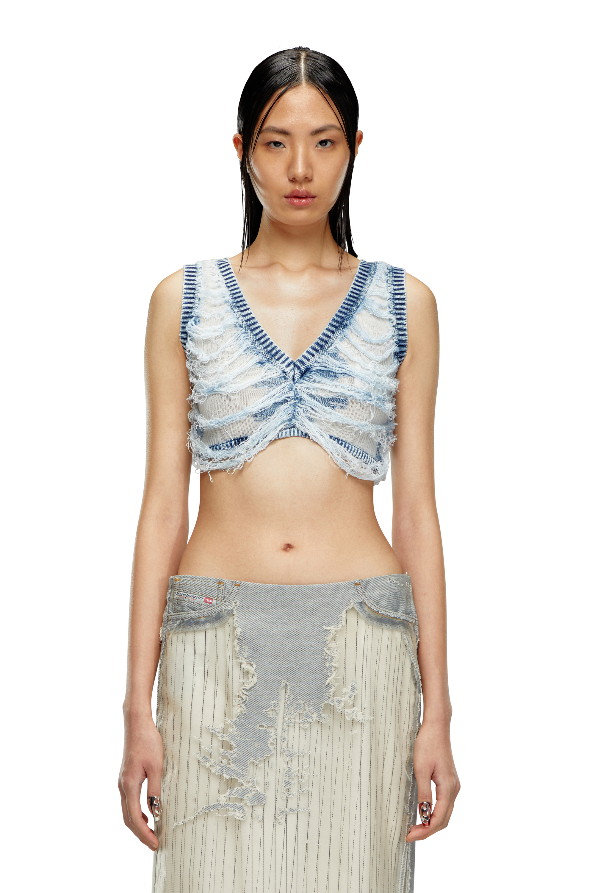 Diesel - M-BLETILLA, Woman Bra top in destroyed indigo knit in Blue - Image 6