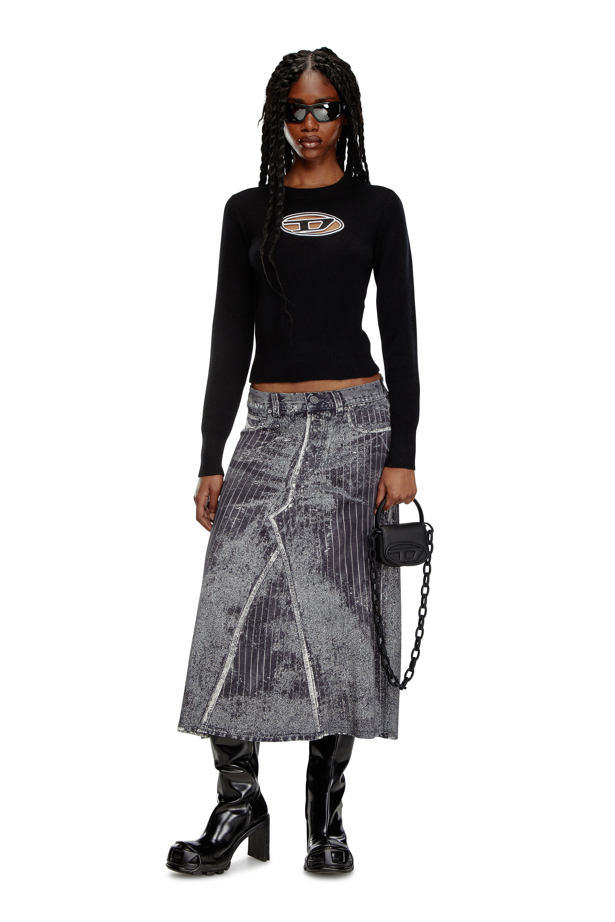 Diesel - M-AREESA, Woman Jumper with embroidered cut-out logo in Black - Image 2