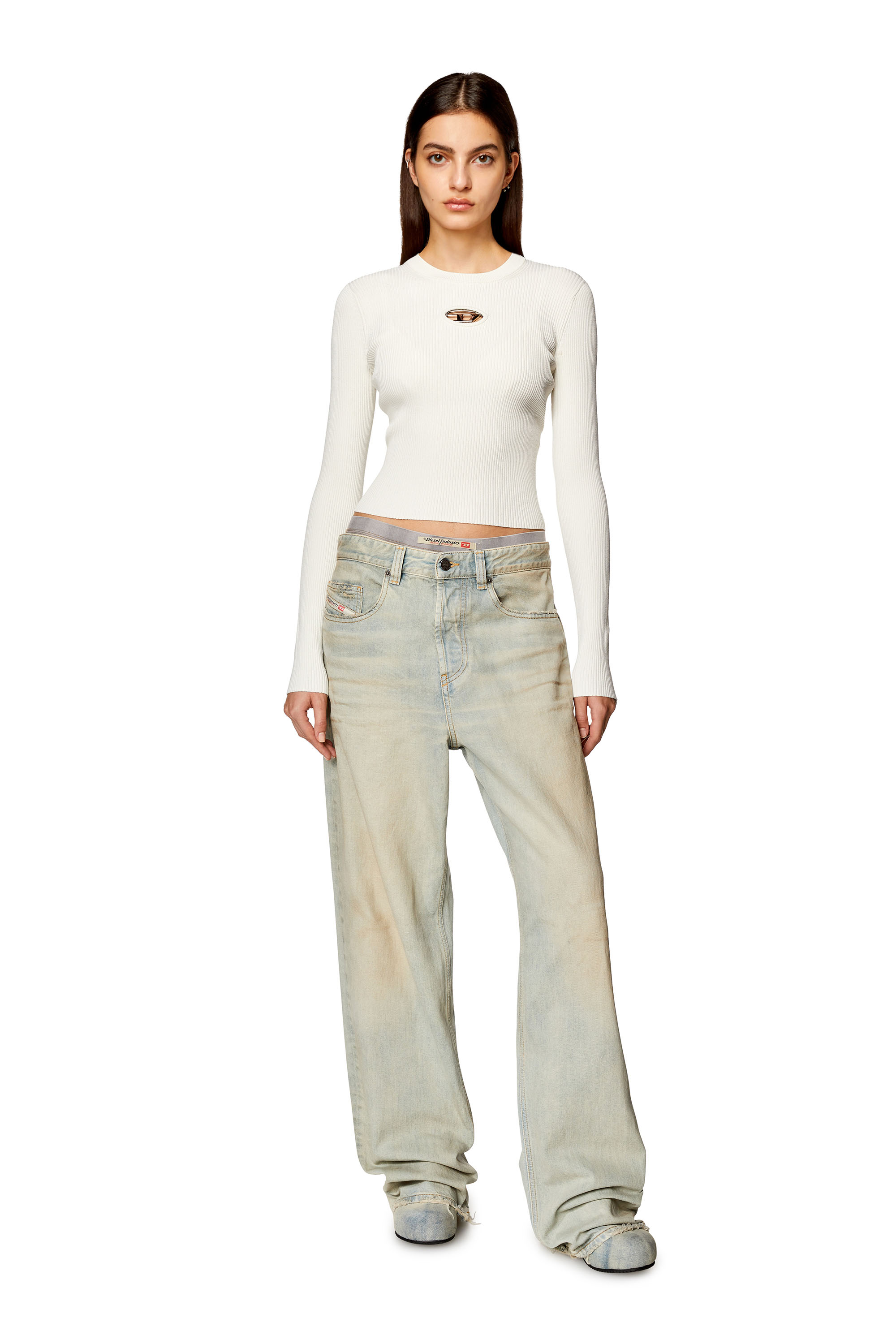 Diesel - M-VALARY, Woman Ribbed-knit long-sleeve top in White - Image 2