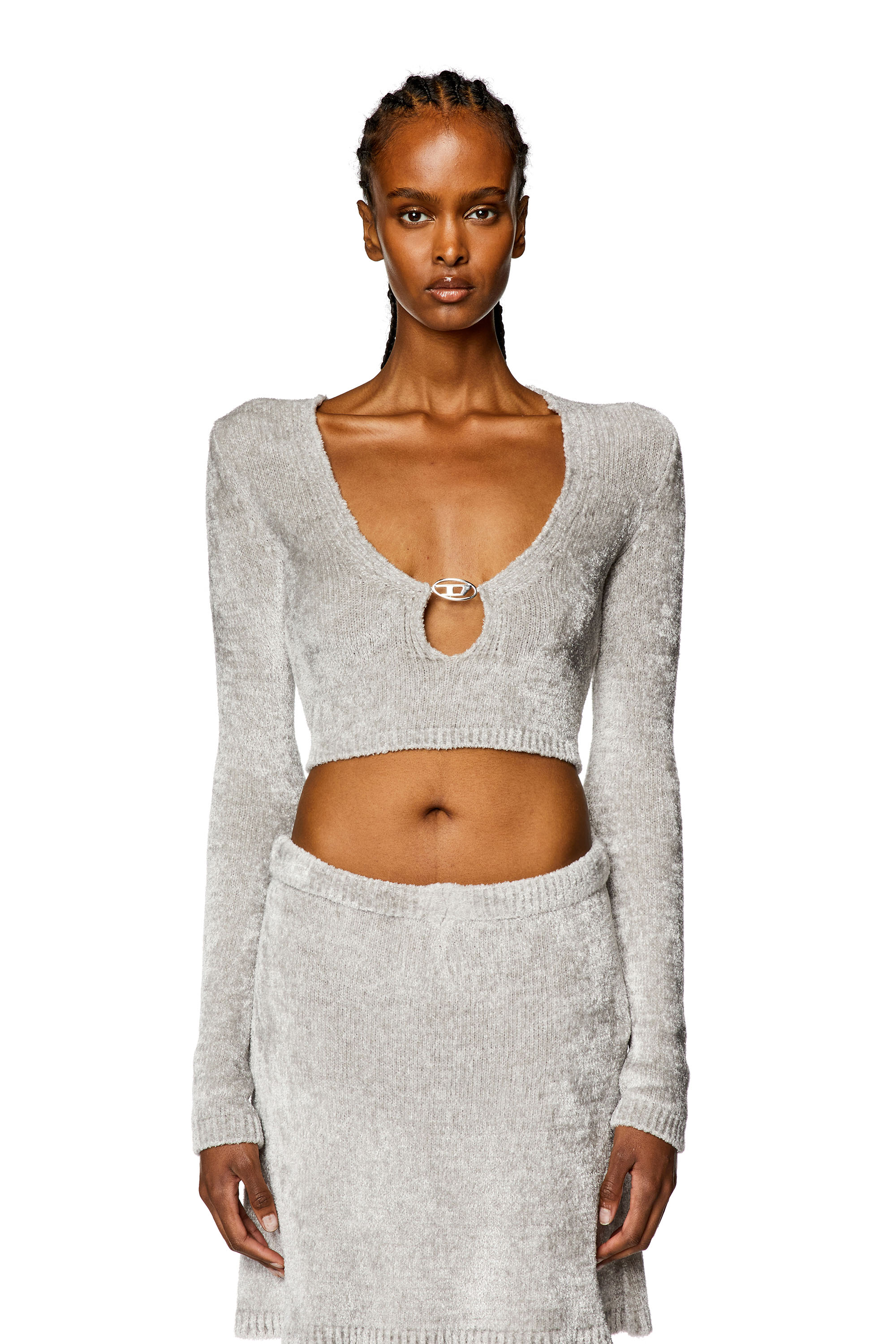 Diesel - M-CHERYL, Woman Cropped chenille jumper in Grey - Image 6