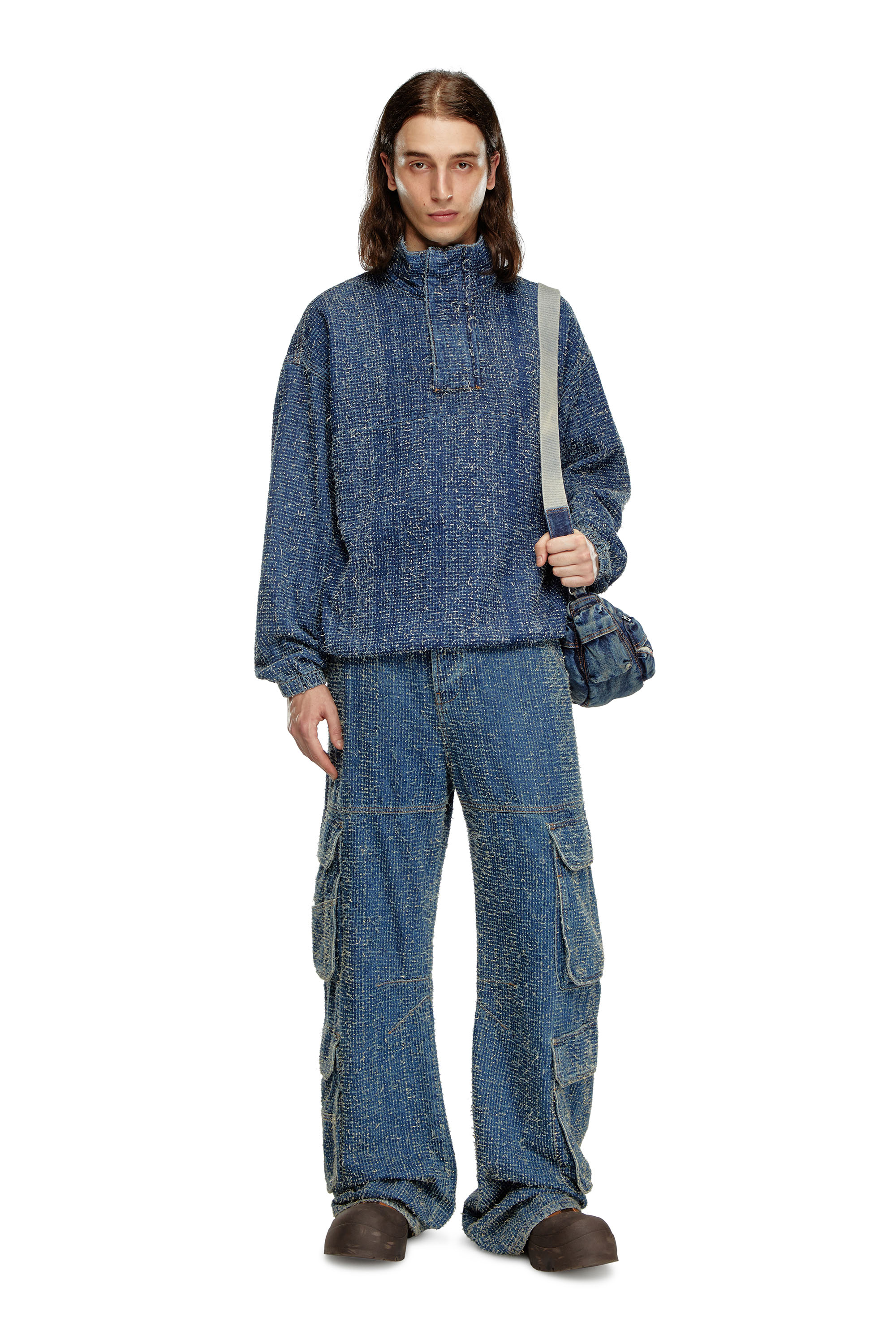 Diesel - D-FLOW-S, Unisex Pullover jacket in bouclé denim in Blue - Image 5