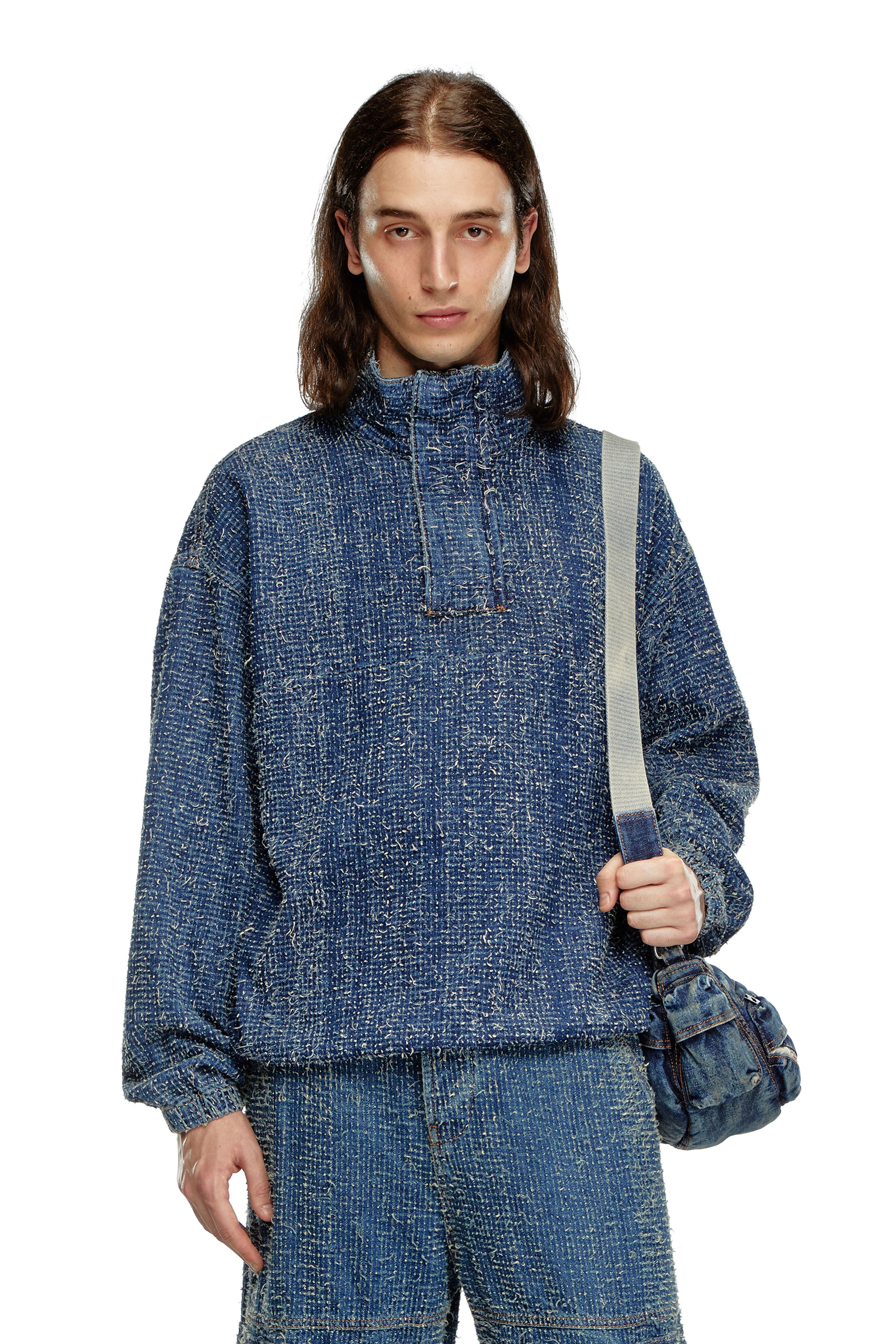 Diesel - D-FLOW-S, Unisex Pullover jacket in bouclé denim in Blue - Image 2