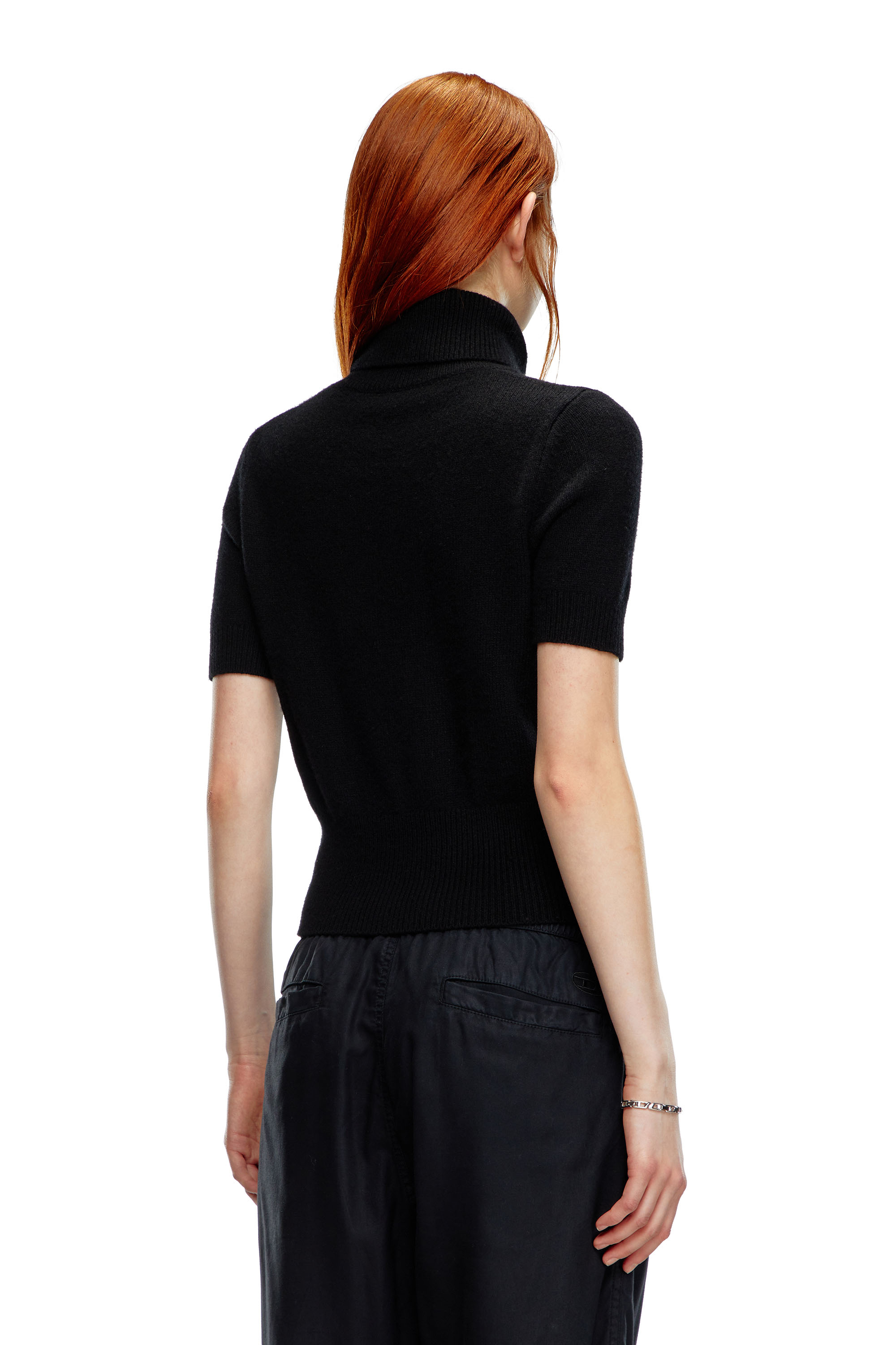 Diesel - M-ARGARET, Woman Short-sleeve jumper with cut-out logo in Black - Image 4