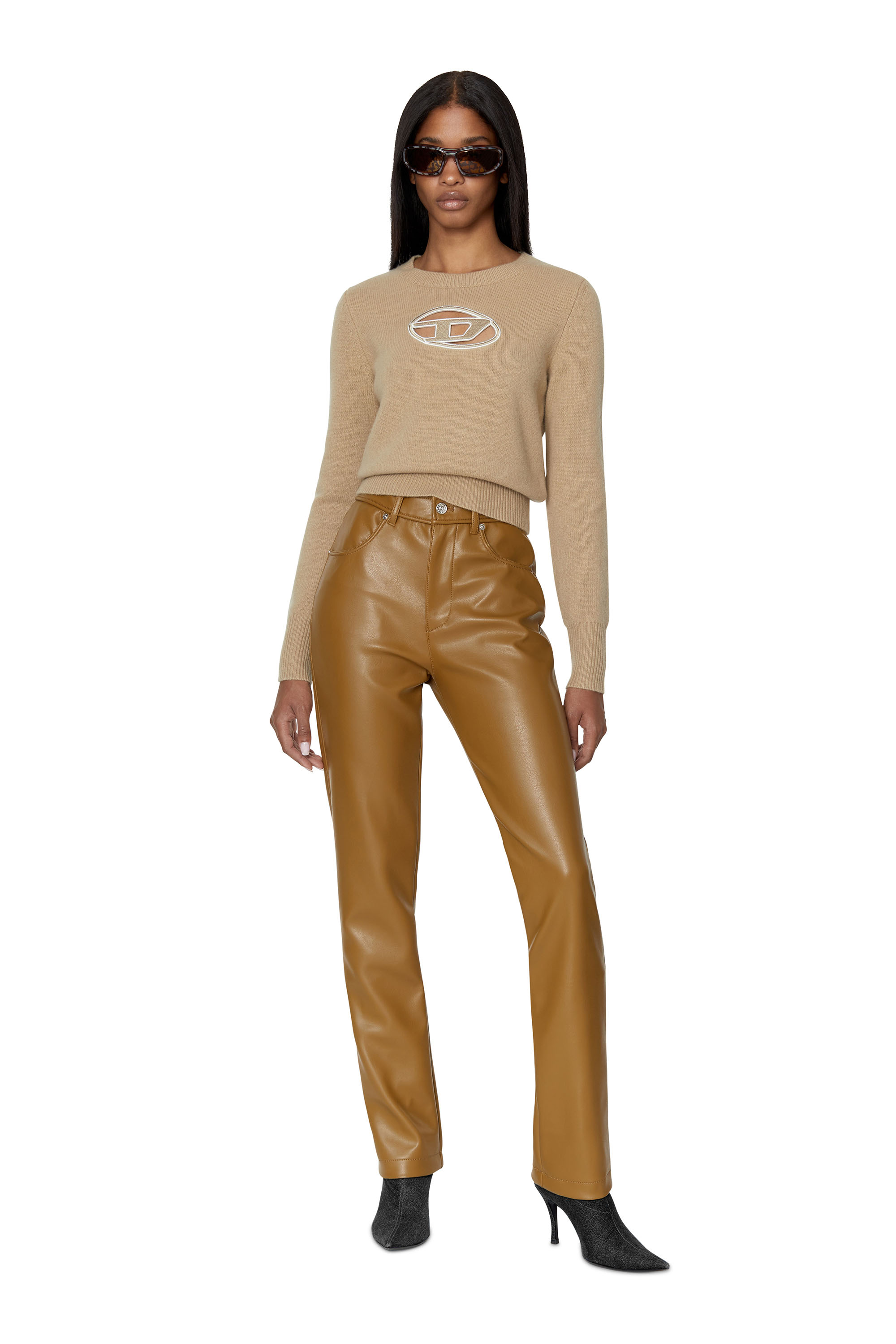 Diesel - M-AREESA, Woman Jumper with embroidered cut-out logo in Beige - Image 2