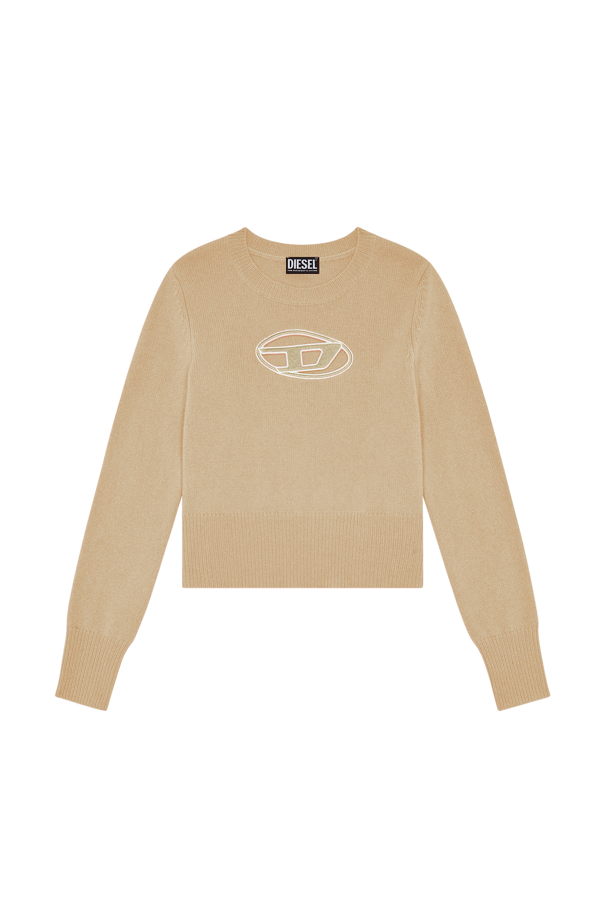 Diesel - M-AREESA, Woman Jumper with embroidered cut-out logo in Beige - Image 3