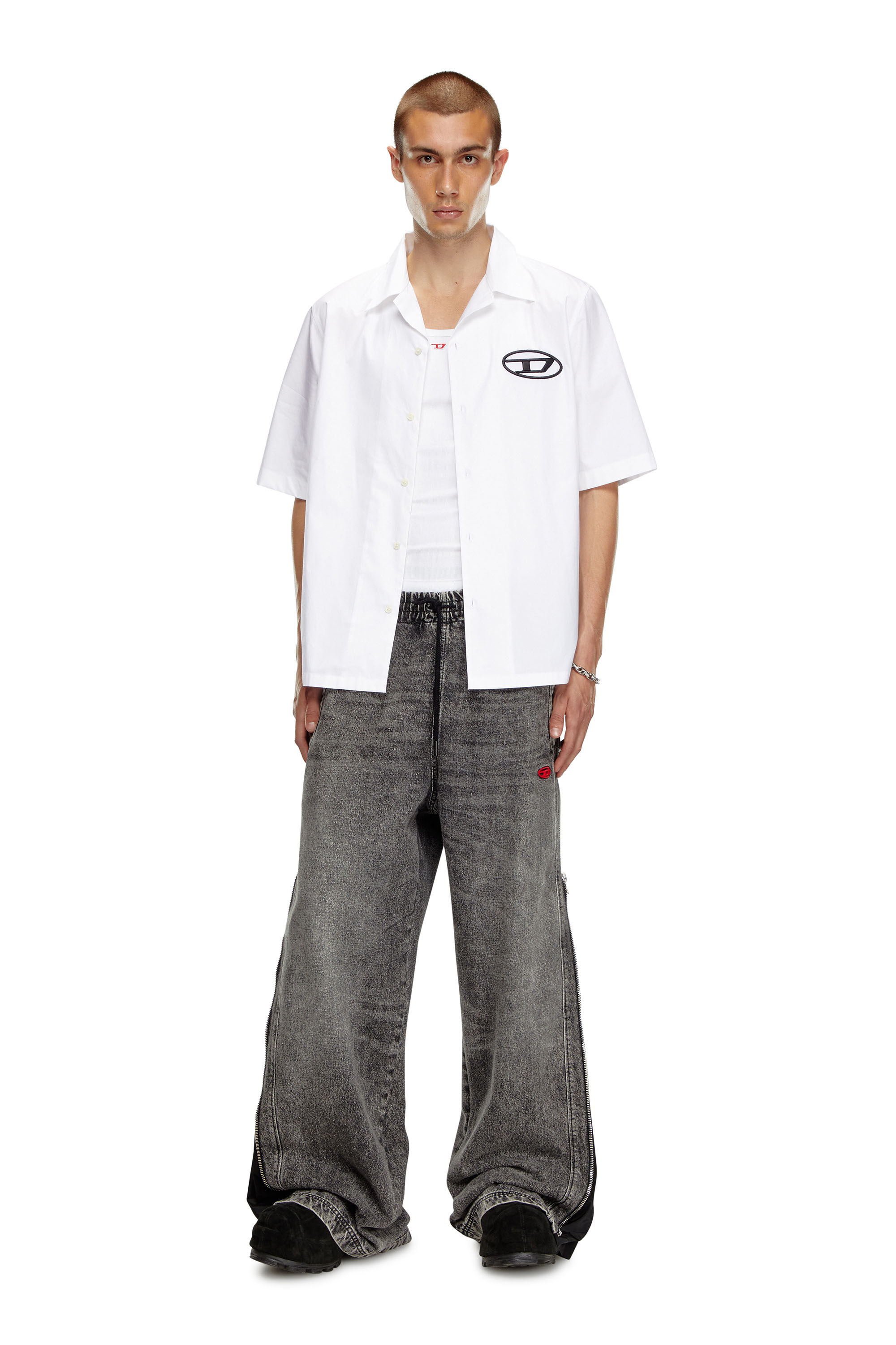 Diesel - S-MAC-C, Man Bowling shirt with logo embroidery in White - Image 1