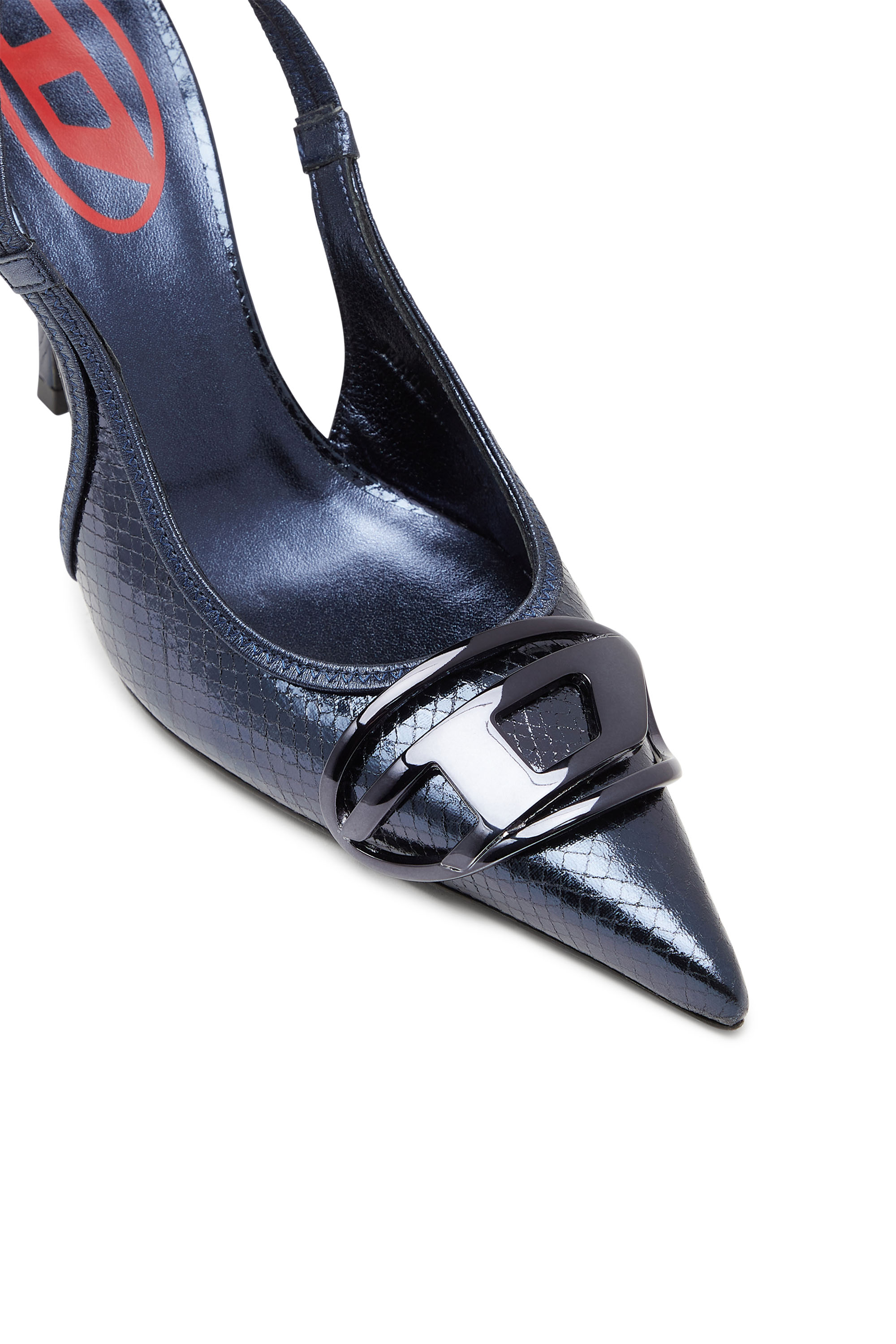 Diesel - D-VENUS SB, Woman D-Venus-Patent snake-effect slingback pumps in Blue - Image 6