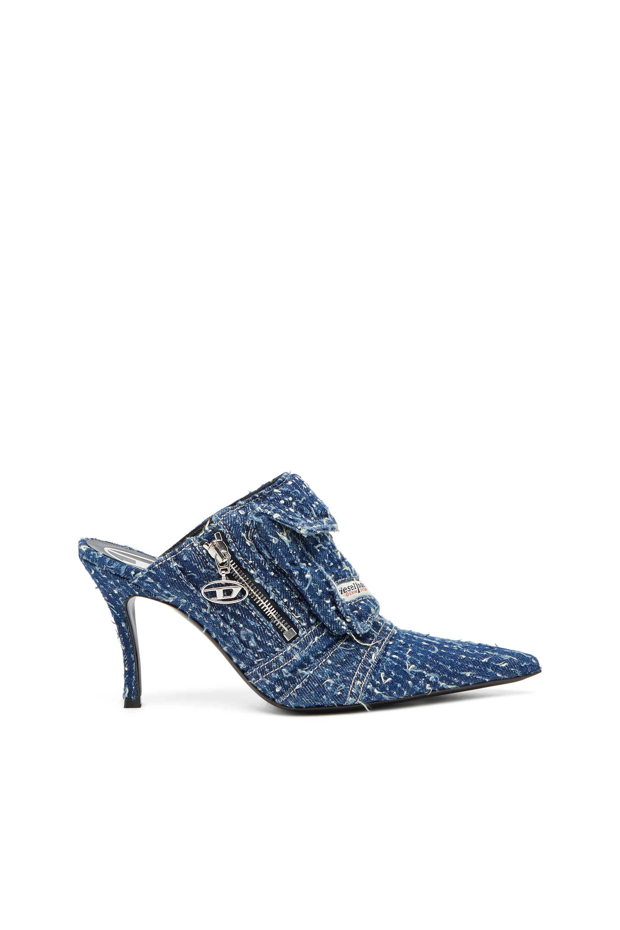 Diesel - D-VENUS POCKET ML, Woman's D-Venus-Heeled mules in bouclé denim in Blue - 1