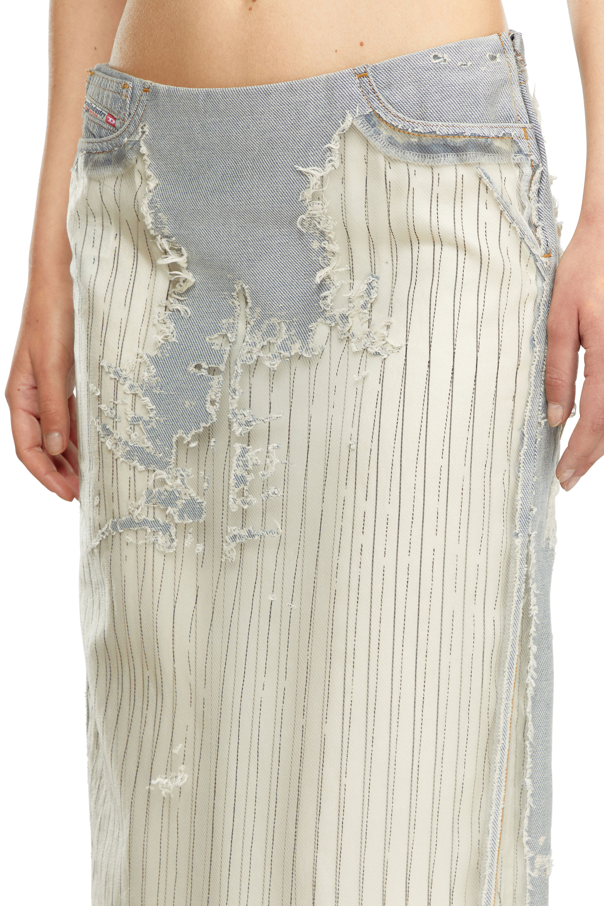 Diesel - DE-PIGO-FSE, Woman Long skirt in pinstriped devoré denim in White - Image 5