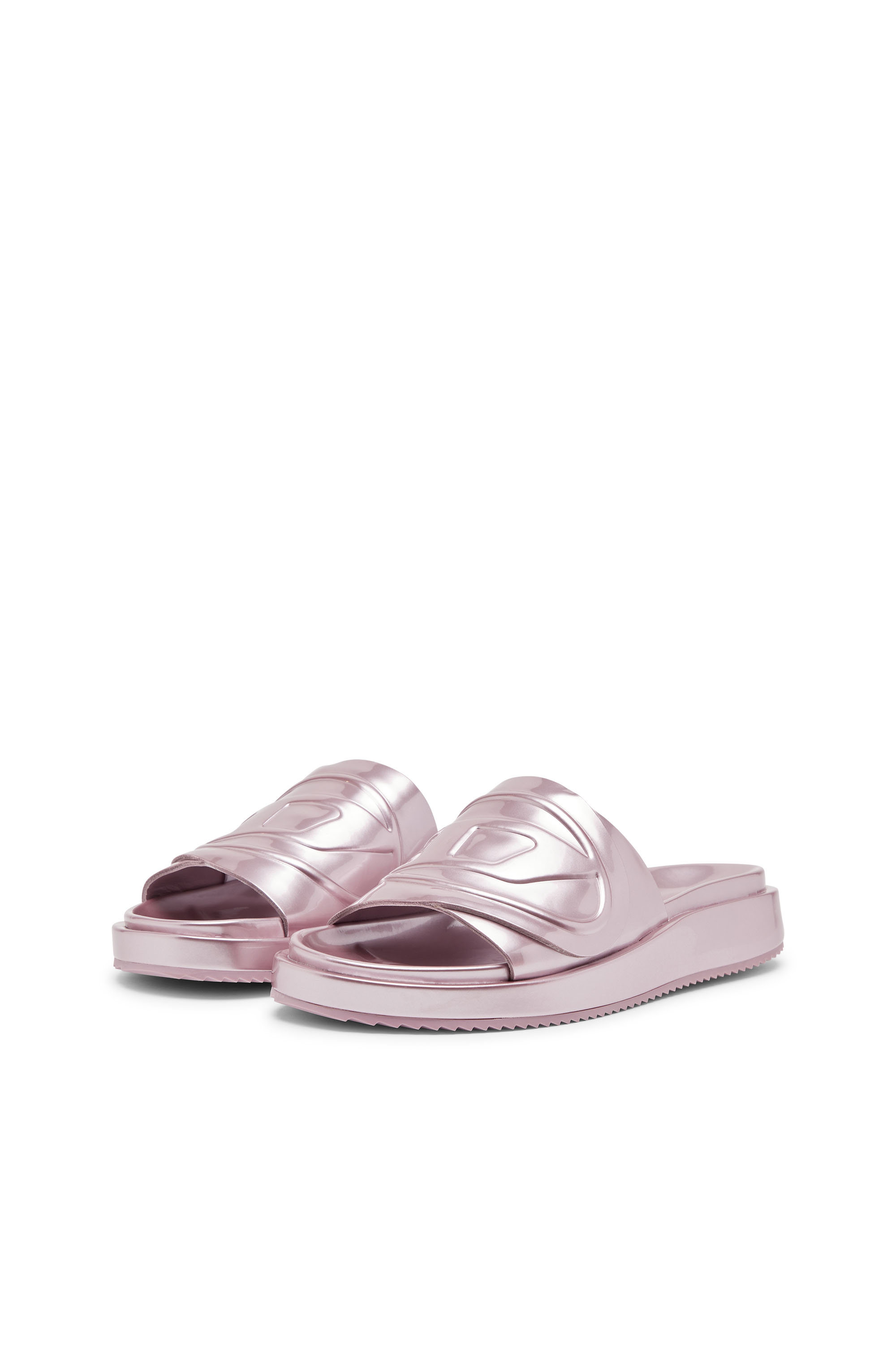 Diesel - SA-SLIDE D OVAL W, Woman Sa-Slide D-Metallic slide sandals with Oval D strap in Violet - Image 8