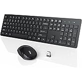 Wireless Keyboard and Mouse, WisFox USB Computer Keyboard with Silent Keys, Long Battery Life, 2.4GHz Full-Size Lag-Free Cord