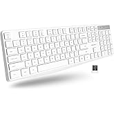 Macally Wireless Keyboard, 2.4G Wireless White Keyboard - Ergonomic Full Size Computer Keyboard with Numeric Keypad for Lapto