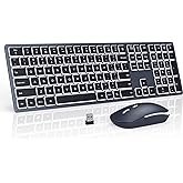 seenda Wireless Backlit Keyboard and Mouse Combo, 2.4G USB Silent Keyboard and Mouse Rechargeable Full-Size Ultra Slim Keyboa