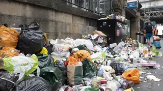 Rubbish piled up on a street