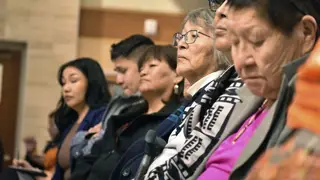 Elders from the Northern Cheyenne Tribe in south-eastern Montana listen to speakers during a session for survivors of government-sponsored Native American boarding schools, in Bozeman, Montana