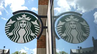 A sign at a Starbucks is displayed in Philadelphia, US