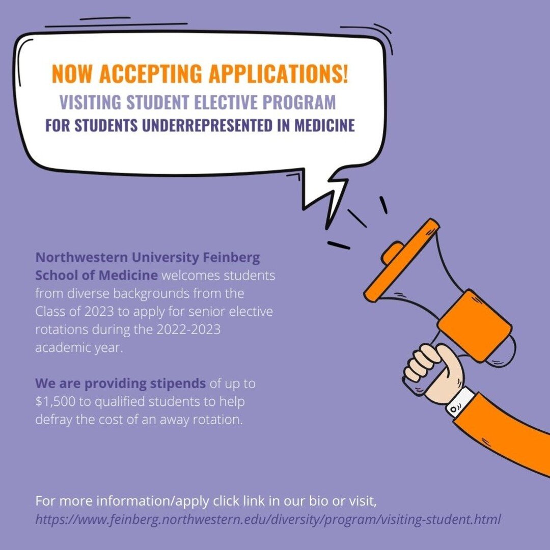 The Visiting Student Elective Program for Students Underrepresented in Medicine is now accepting applications! Click the link in bio for more information/apply.