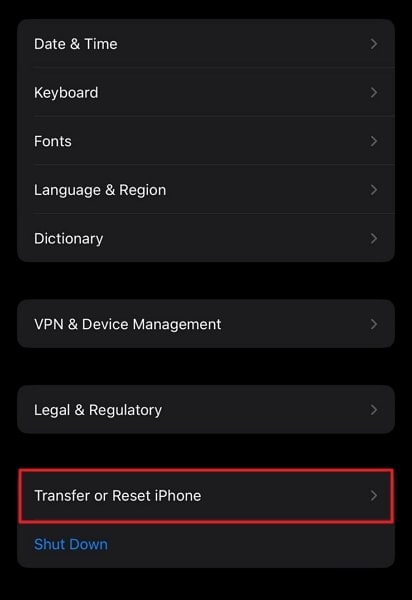 choose transfer or reset iphone