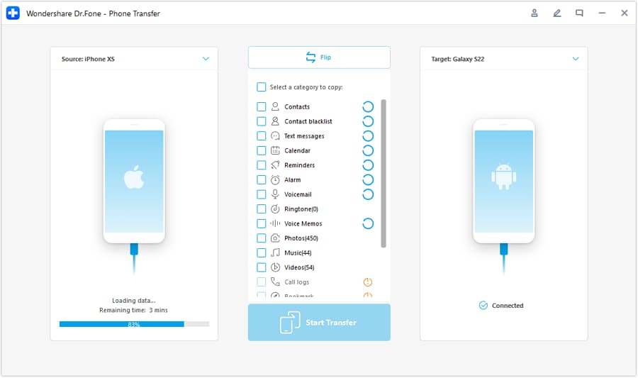 choose the data to transfer