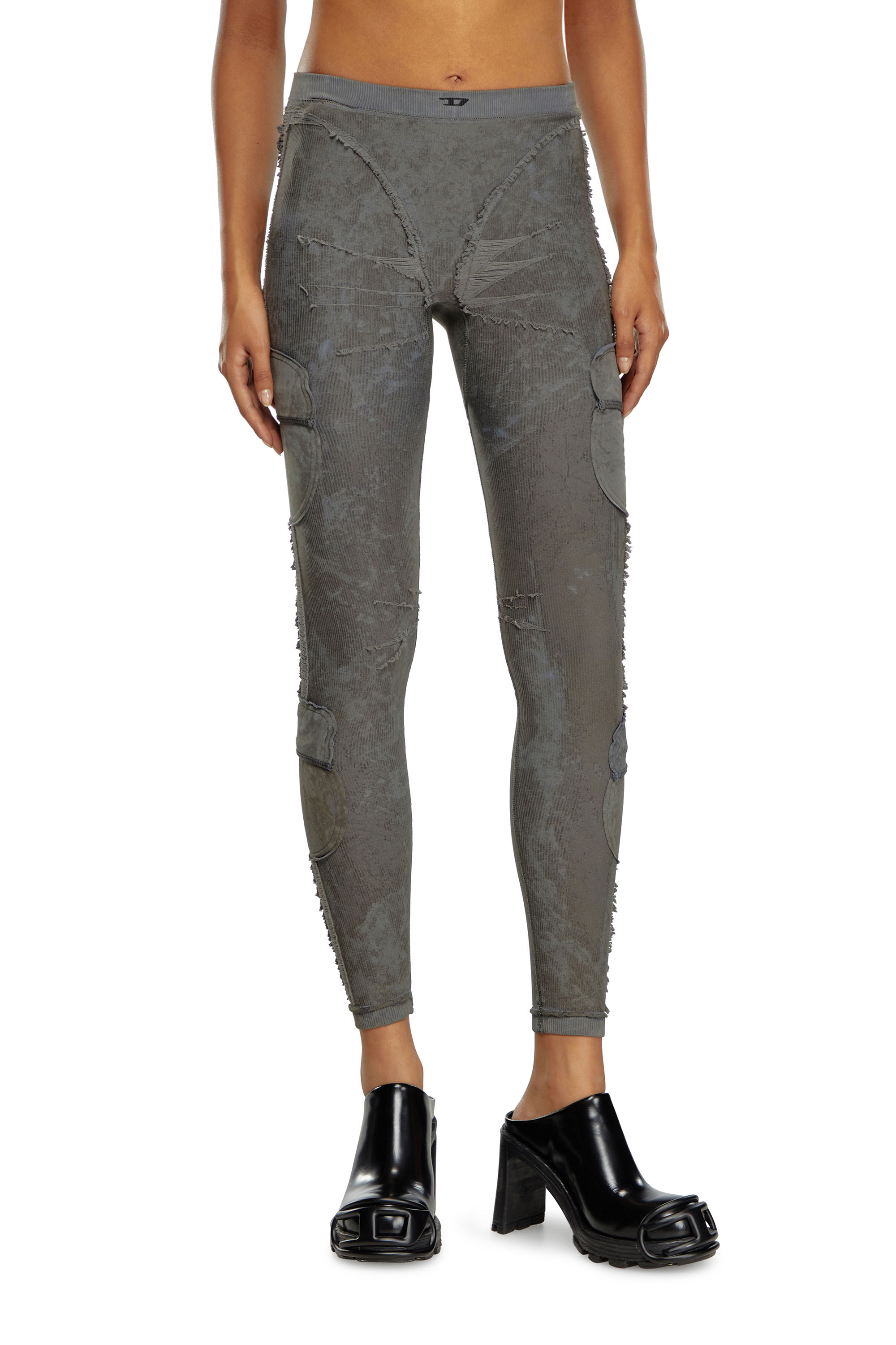 Diesel - AWSB-SEEMA-WT02, Woman Ribbed leggings with laddering in Grey - Image 1