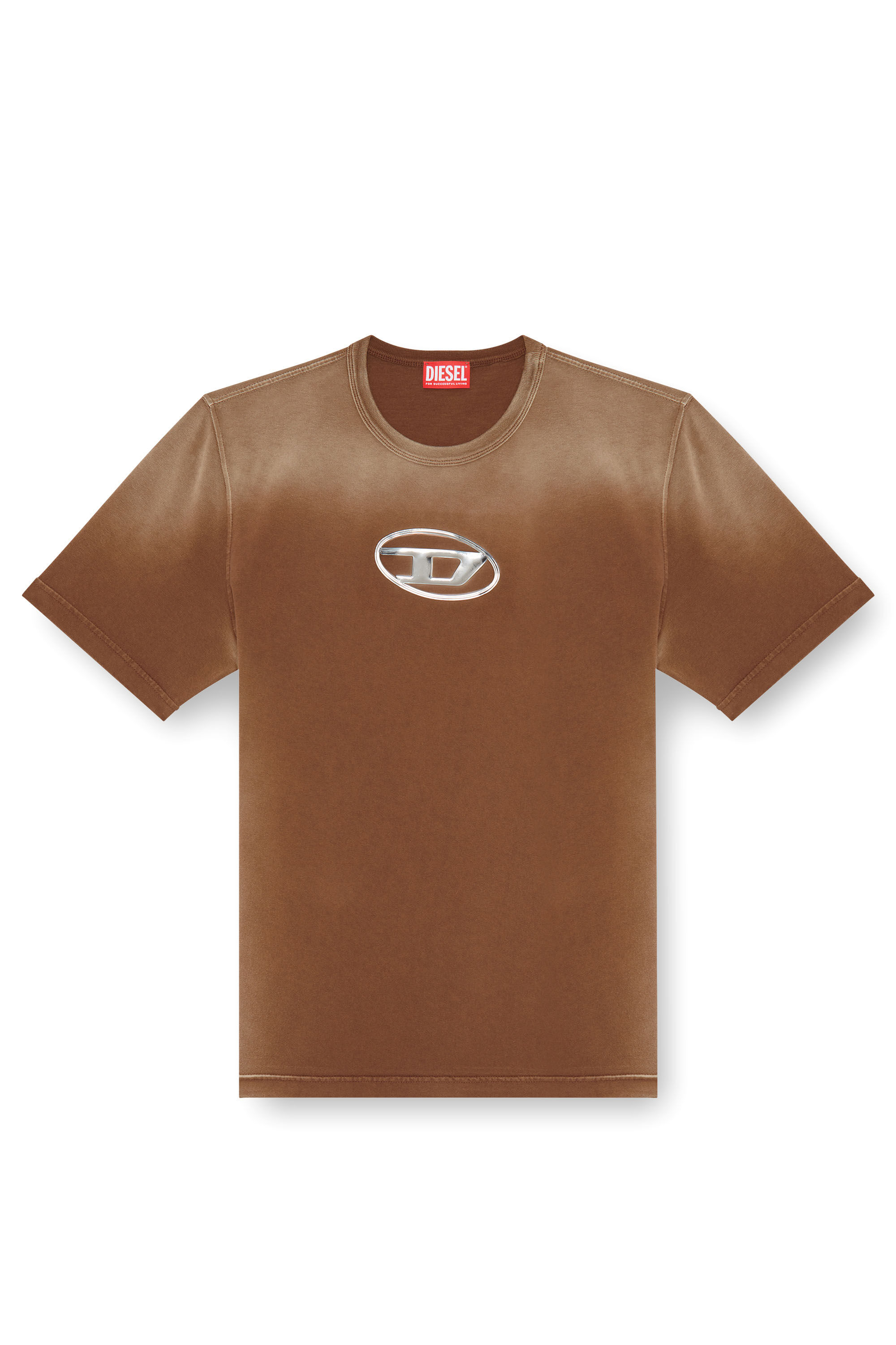 Diesel - T-ADJUST-Q8, Man Faded T-shirt with cut-out Oval D logo in Brown - Image 2