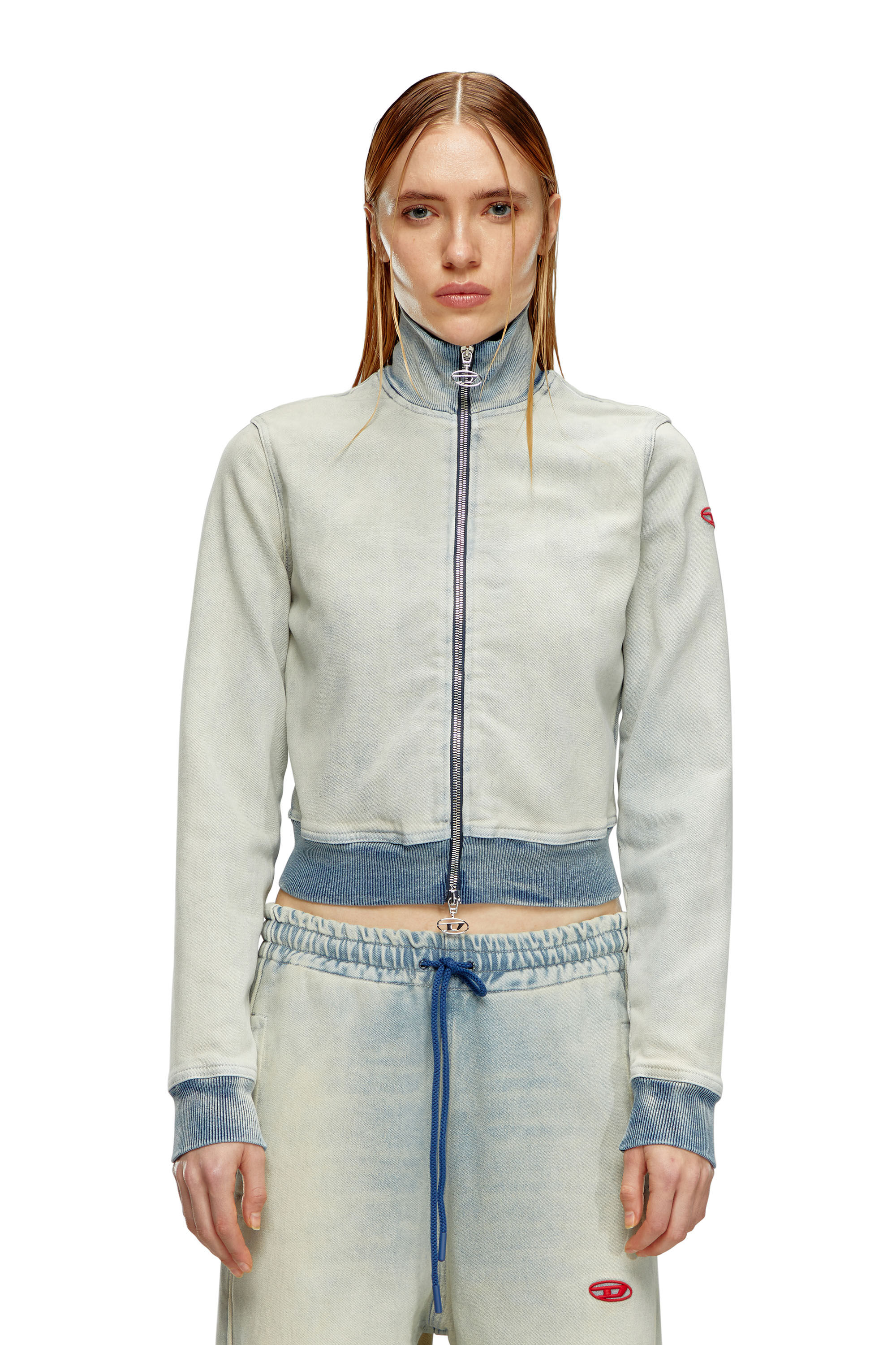 Diesel - D-EMY TRACK, Woman Zip-up sweatshirt in Track Denim in Blue - Image 6