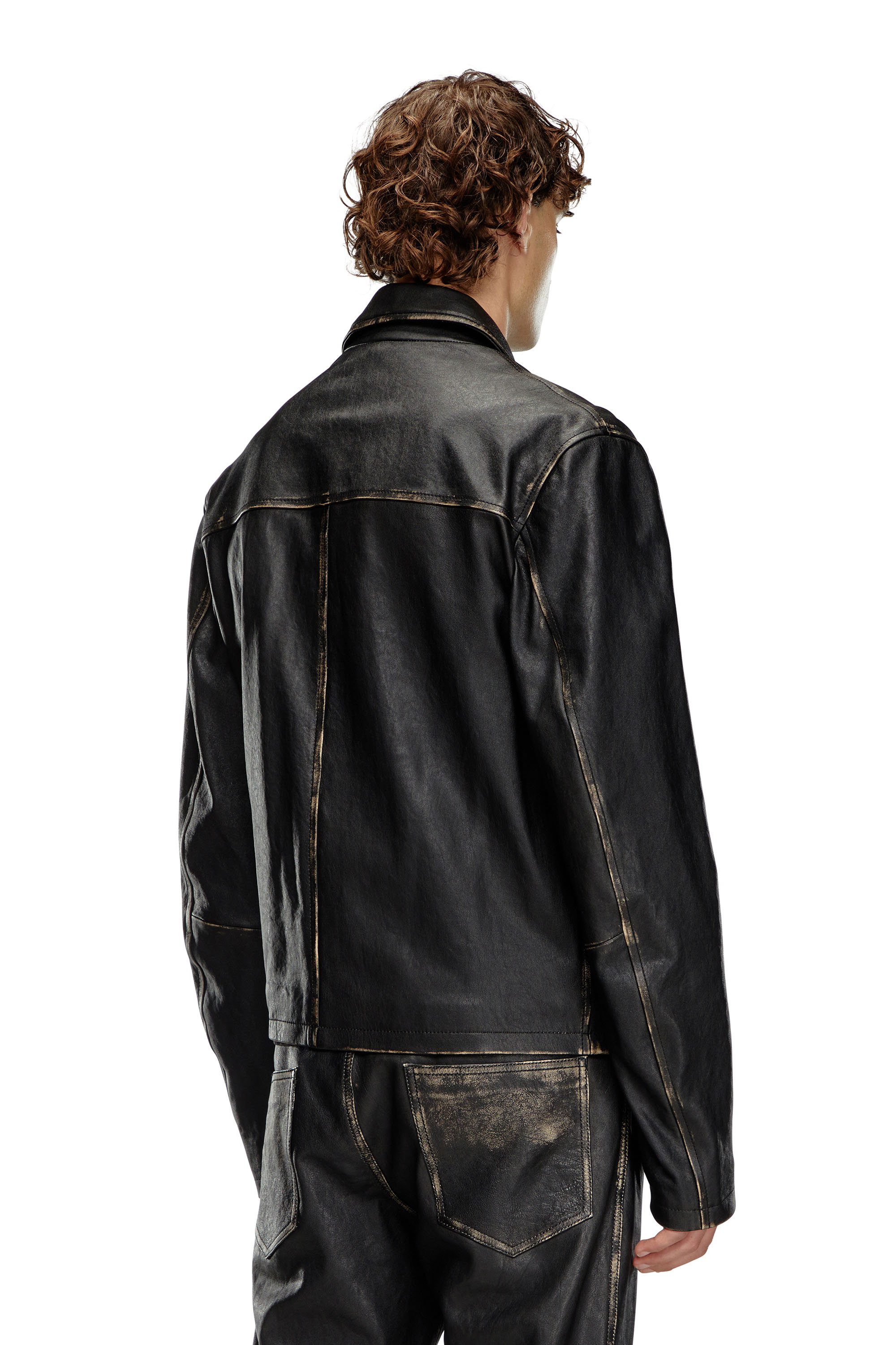 Diesel - L-BLIXIA, Man's Distressed leather jacket in Black - 4