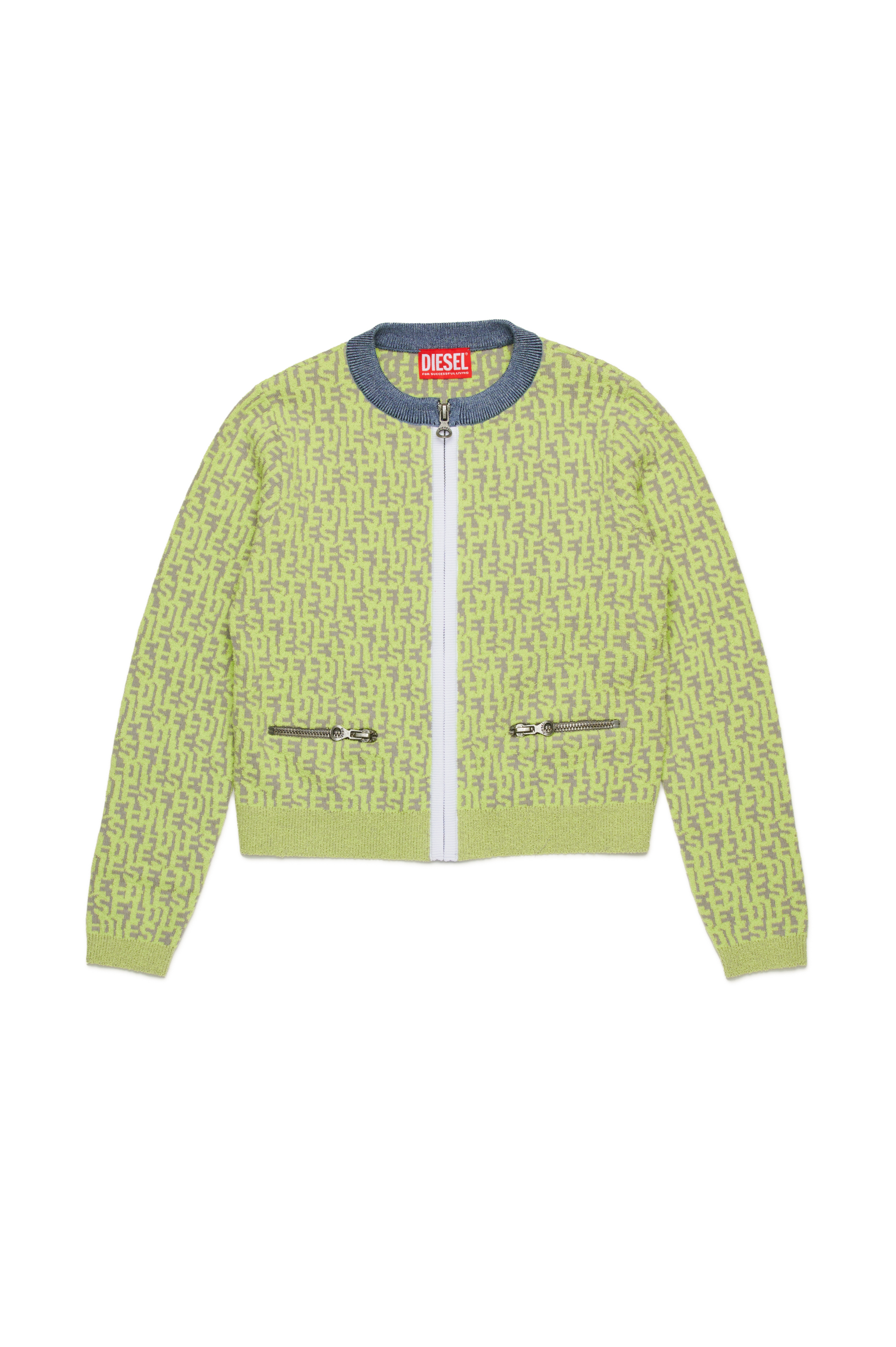 Diesel - KALLORCA, Woman's Monogram-jacquard cardigan in Yellow Fluo - 1