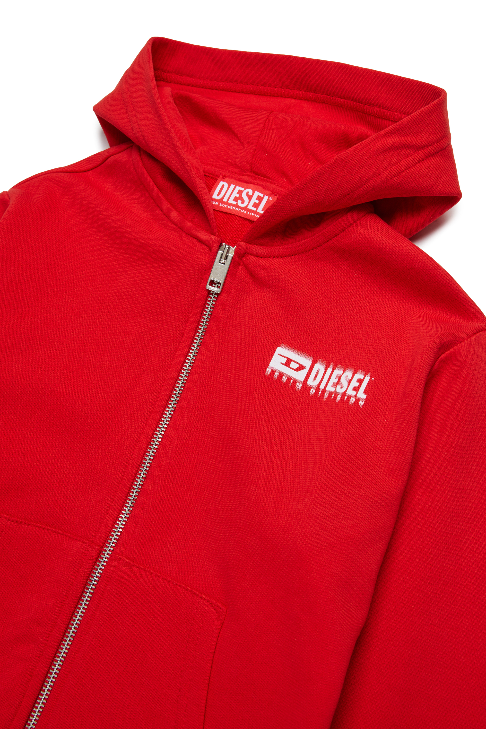 Diesel - SVOUGZIP OVER, Felpa con cappuccio, zip e logo sbavato Uomo in Rosso - 3