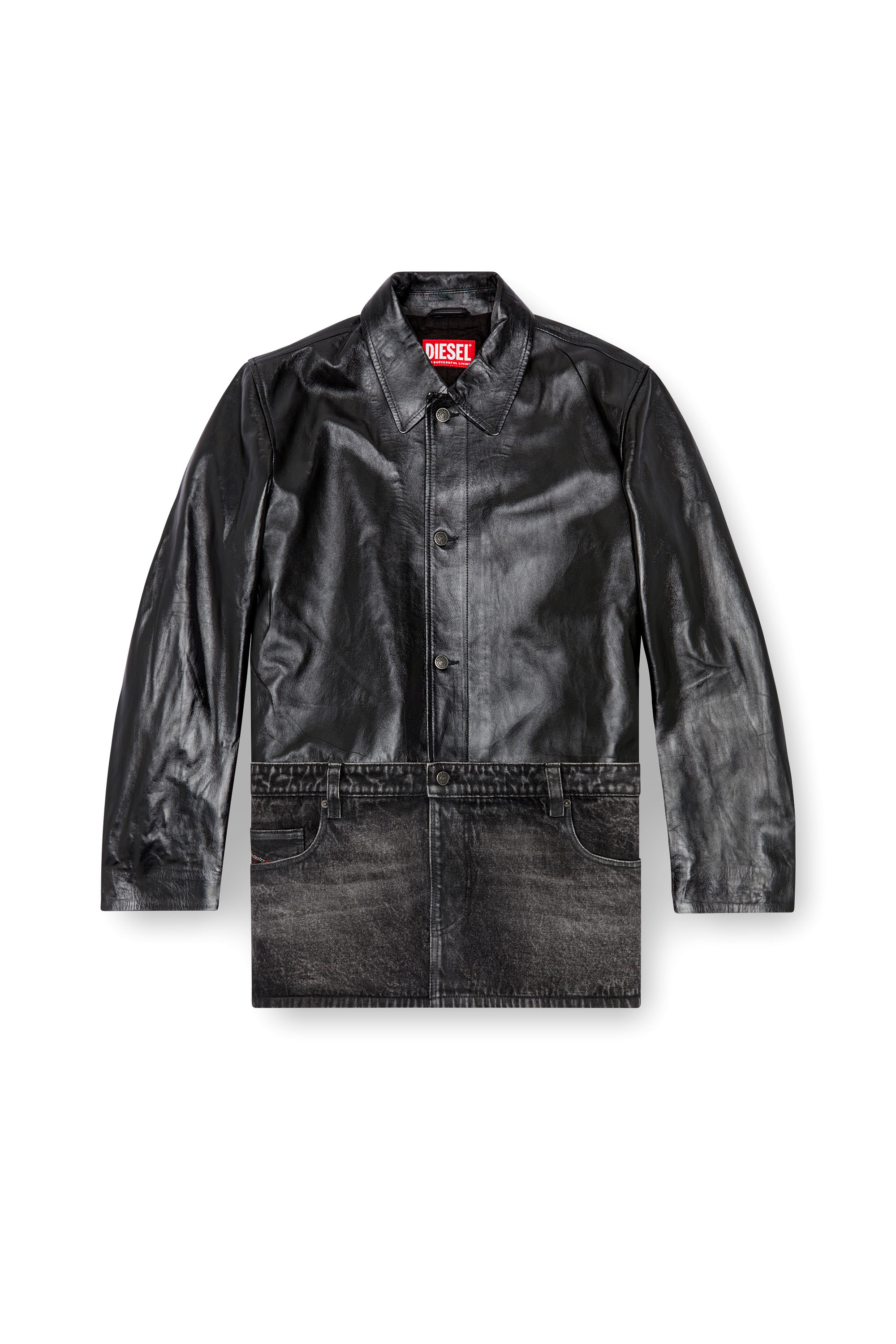 Diesel - L-BRETCH, Man's Leather and denim shirt jacket in Black - 2