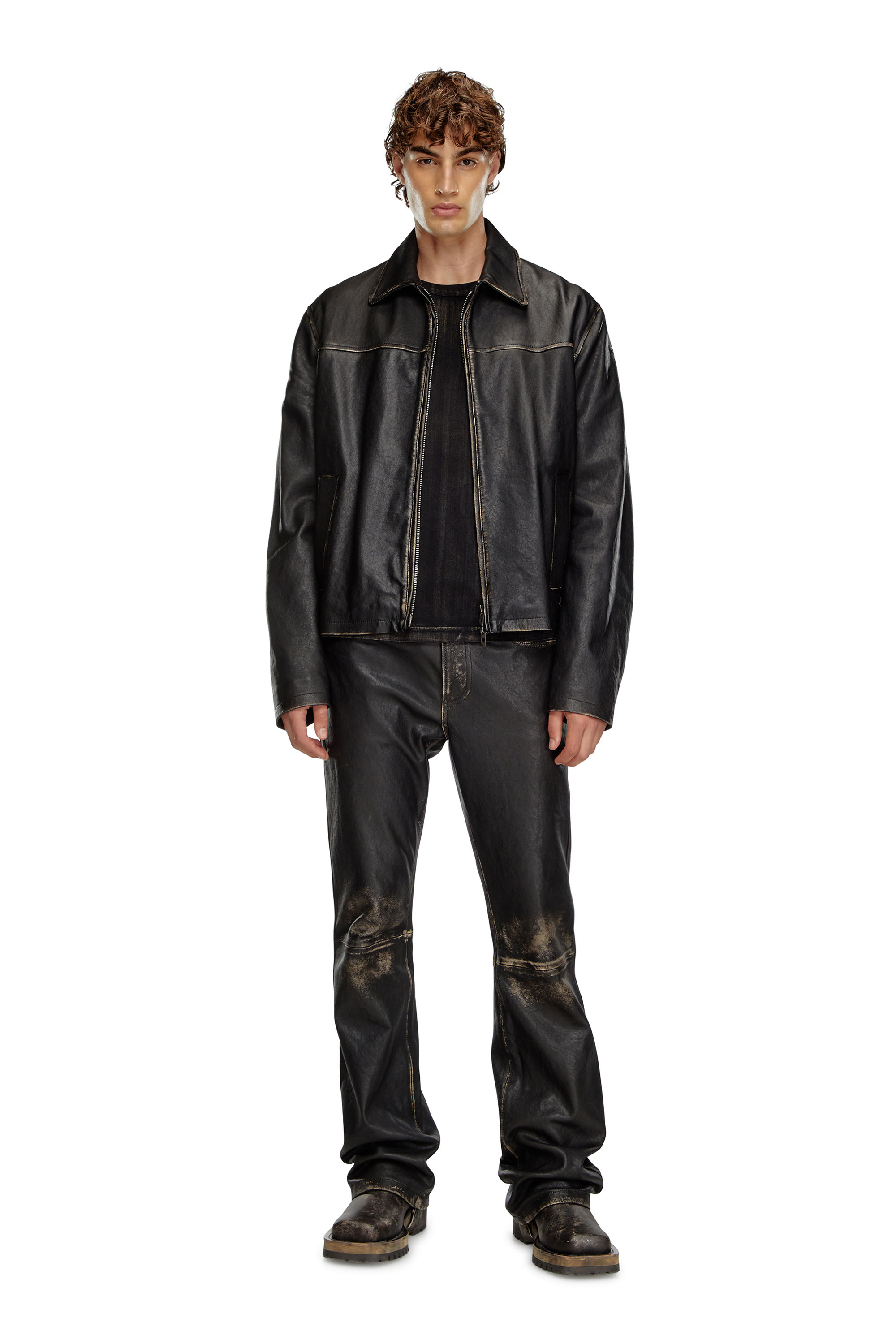 Diesel - L-BLIXIA, Man's Distressed leather jacket in Black - 2