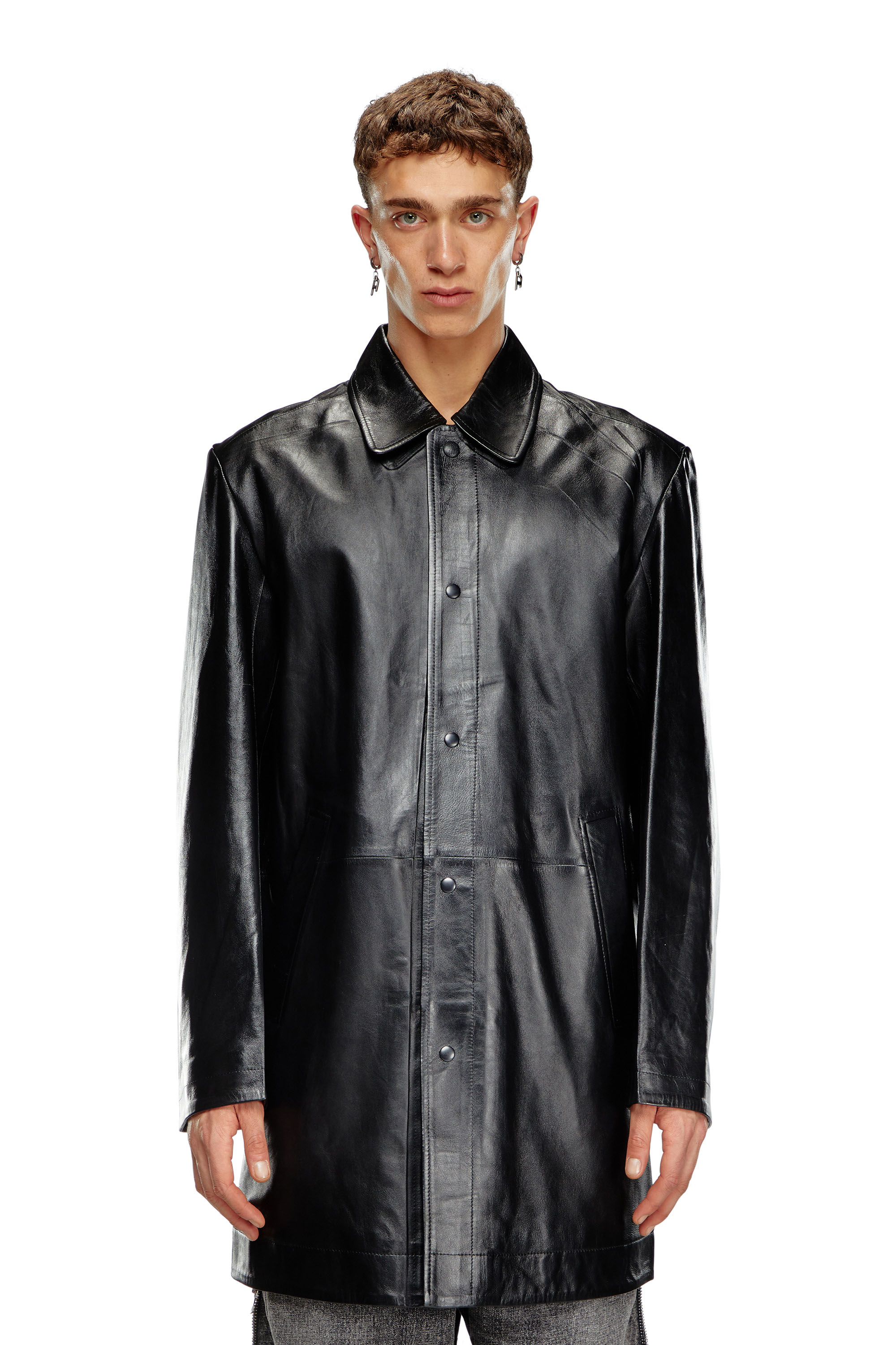 Diesel - L-CORDIER, Man's Coated leather coat in Black - 1