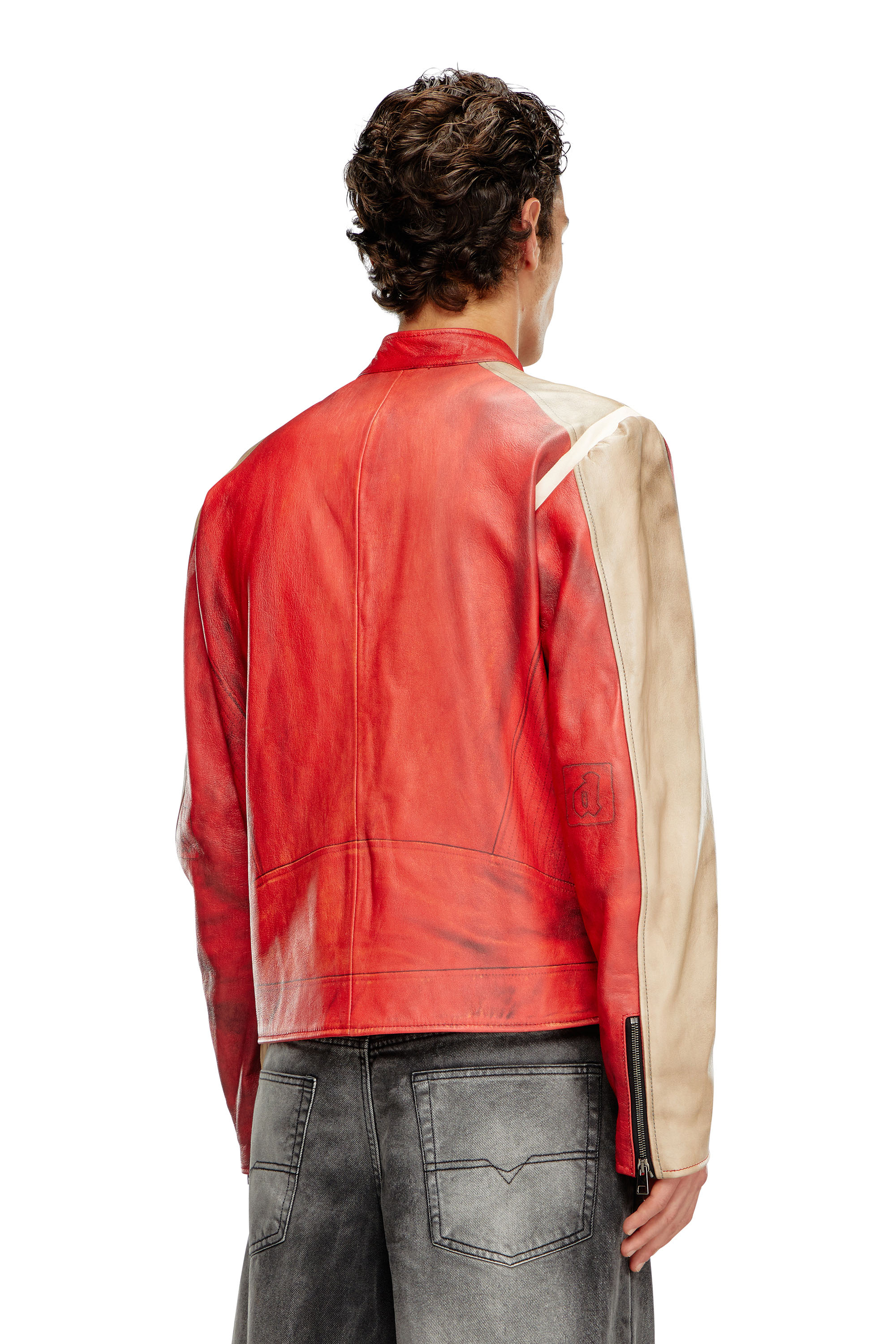 Diesel - L-RUSCHA, Man's Dirty-effect leather biker jacket in Red - 4