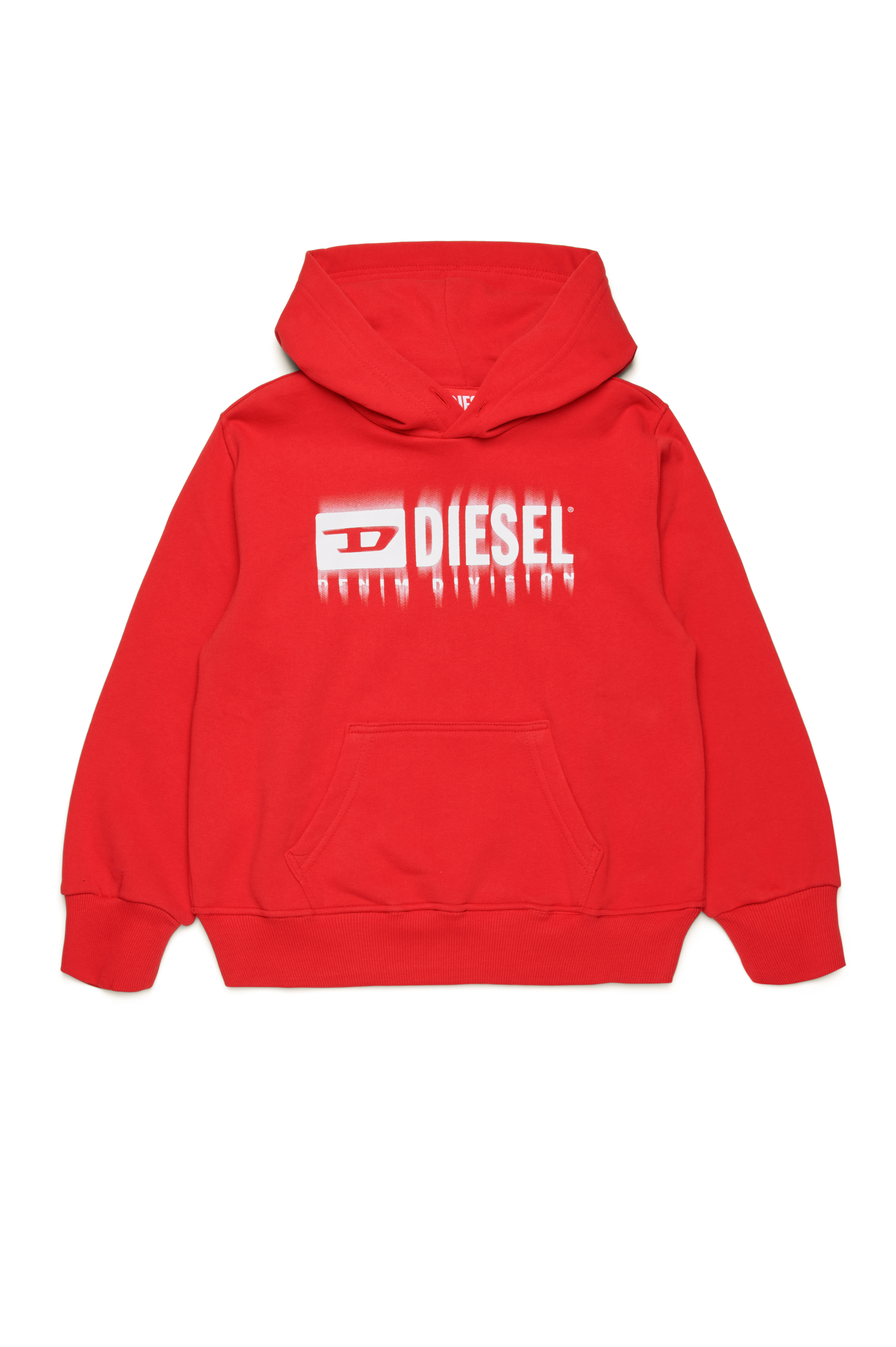 Diesel - SGINNHOODL5 OVER, Felpa con cappuccio e logo sbavato Uomo in Rosso - 1