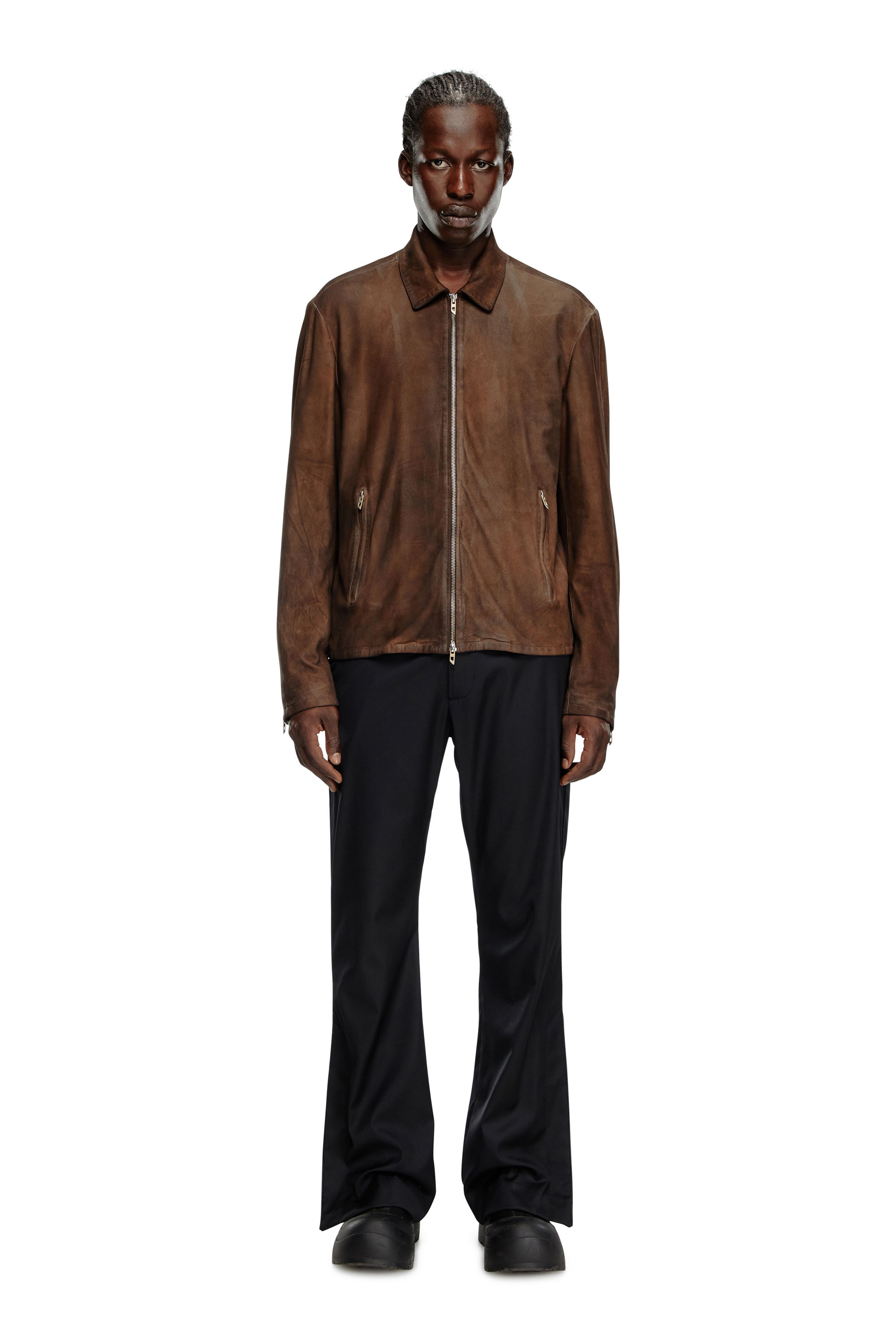 Diesel - L-CROMBE, Man's Blouson jacket in treated leather in Brown - 2