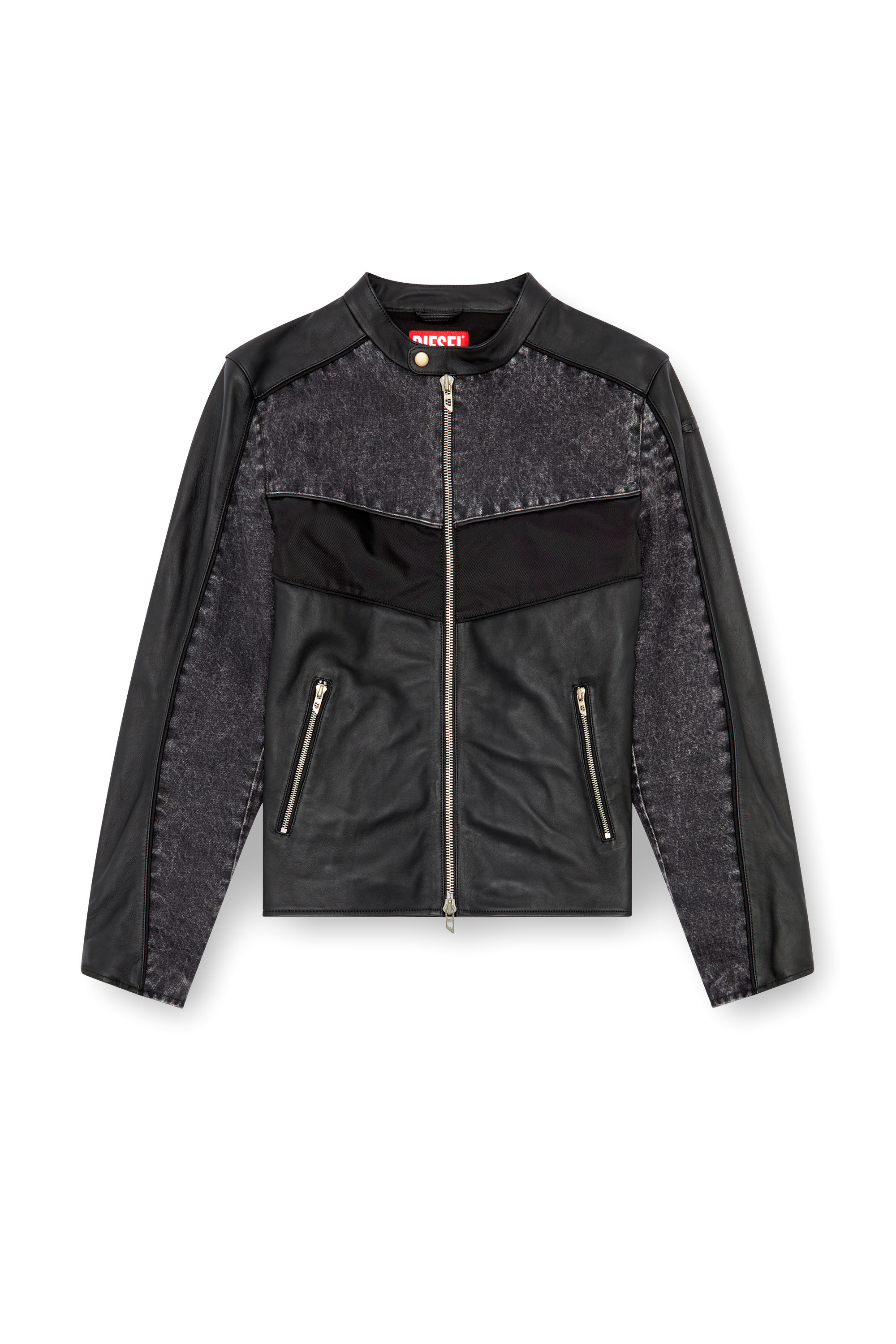 Diesel - L-LEOPOL, Man's Denim and shell-panelled leather jacket in Black - 3