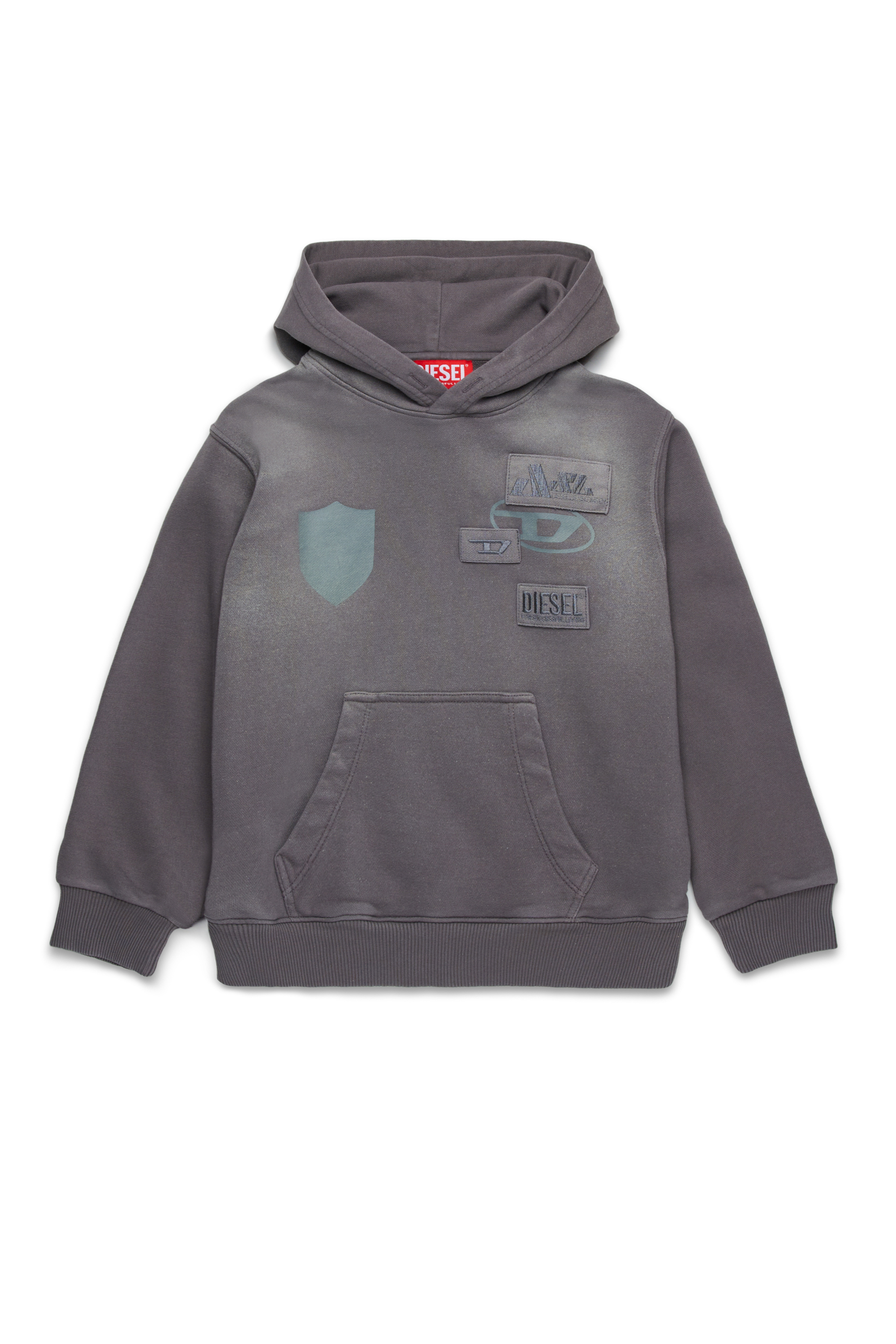 Diesel - SMACCYHOOD OVER, Felpa con cappuccio e loghi applicati Uomo in Grigio - 1