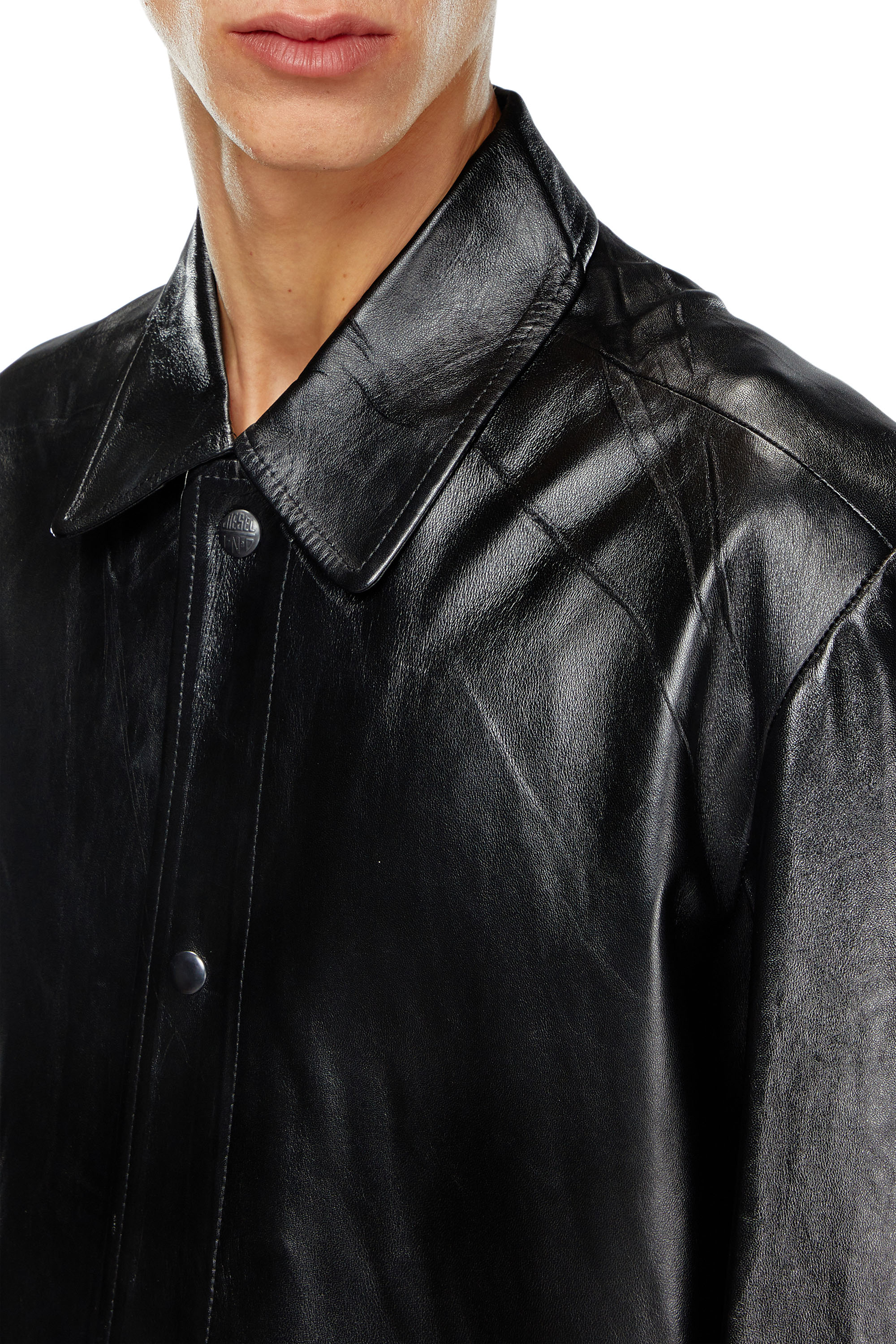 Diesel - L-CORDIER, Man's Coated leather coat in Black - 5