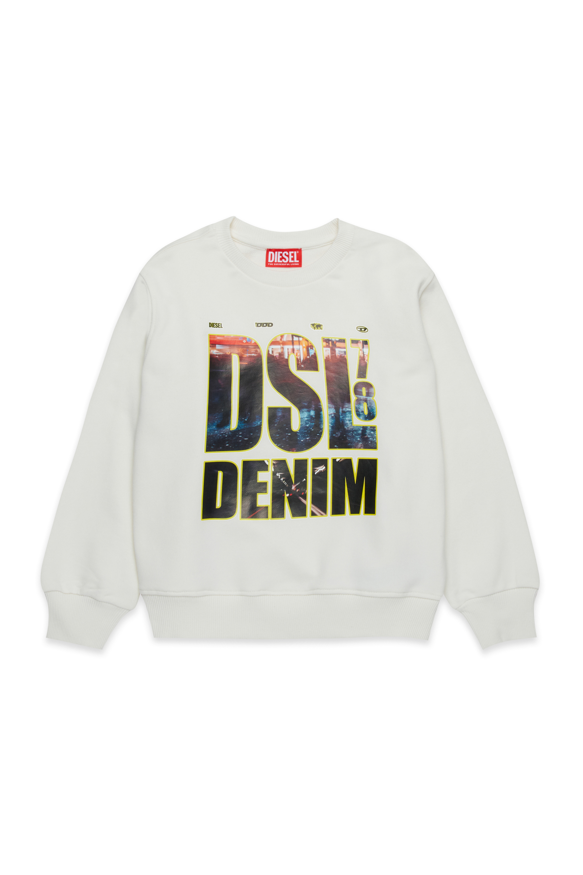 Diesel - SGINNL3 OVER, Felpa con stampa DSL DENIM Uomo in Bianco - 1