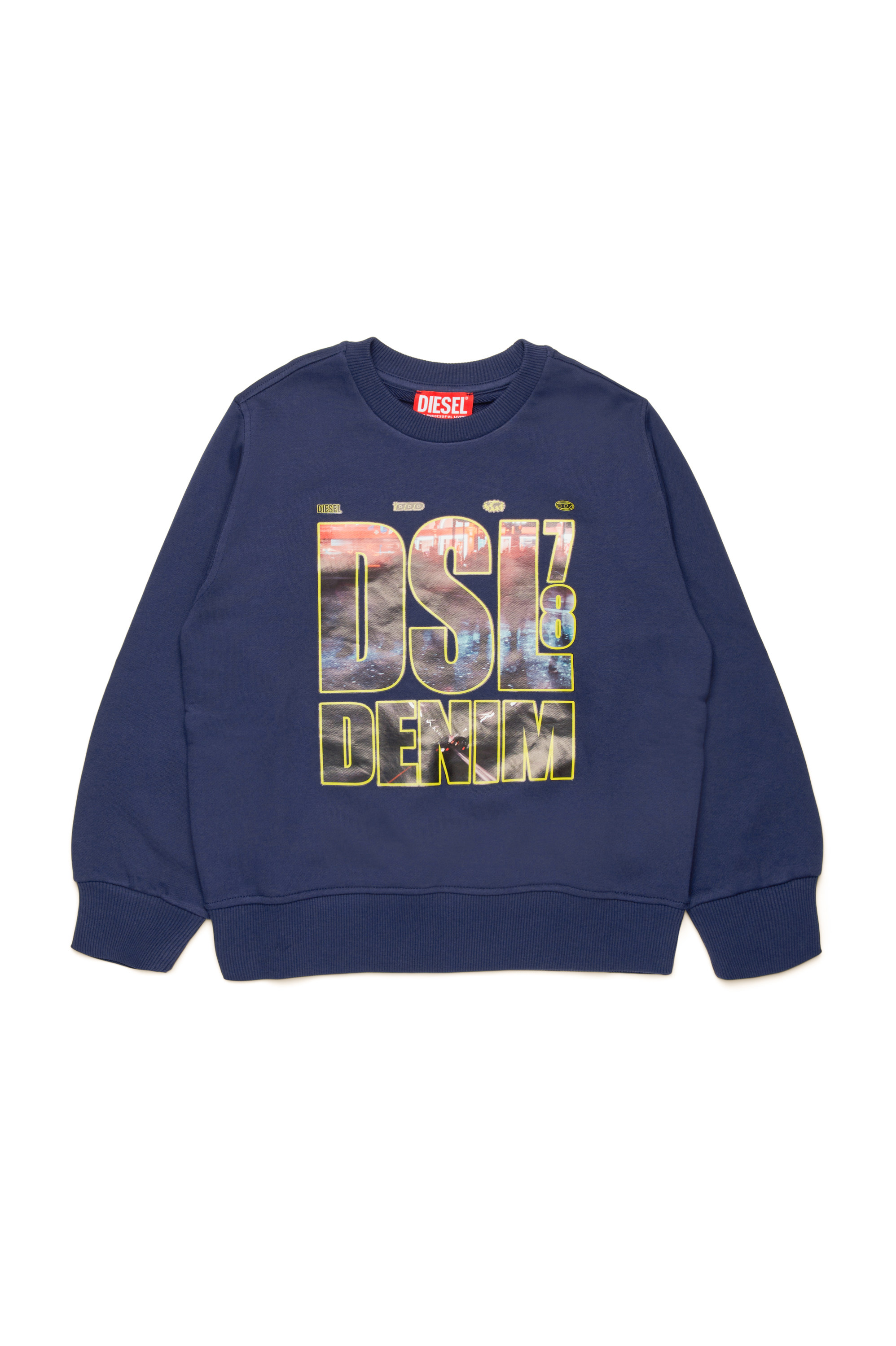 Diesel - SGINNL3 OVER, Felpa con stampa DSL DENIM Uomo in Blu - 1