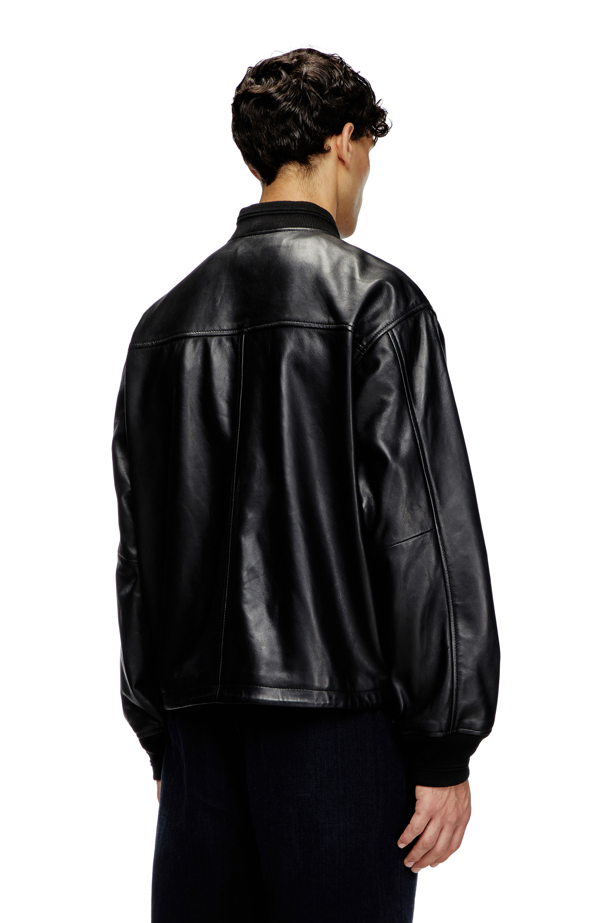 Diesel - L-KHAT, Man's Waxed-leather bomber jacket in Black - 4