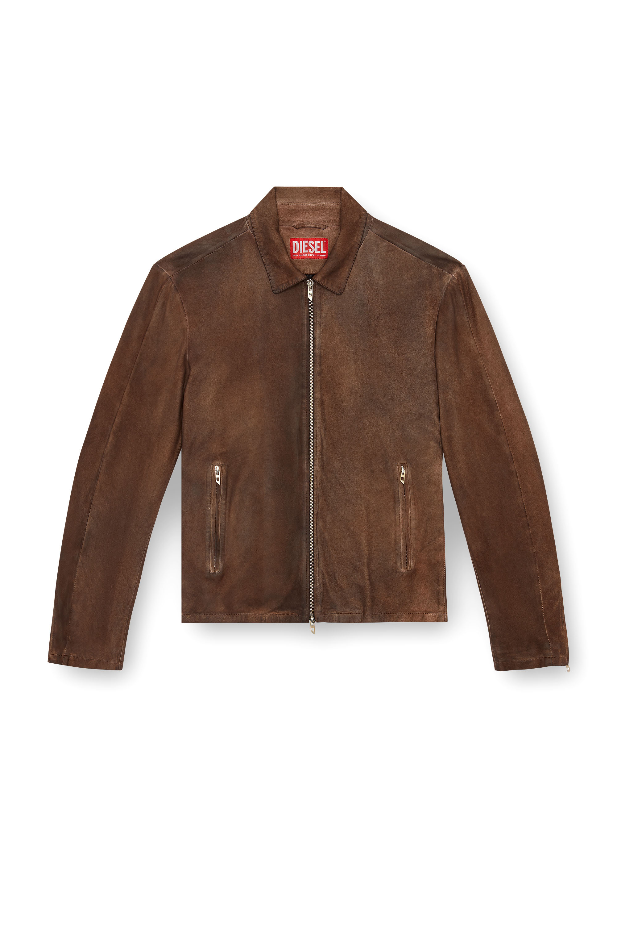 Diesel - L-CROMBE, Man's Blouson jacket in treated leather in Brown - 3