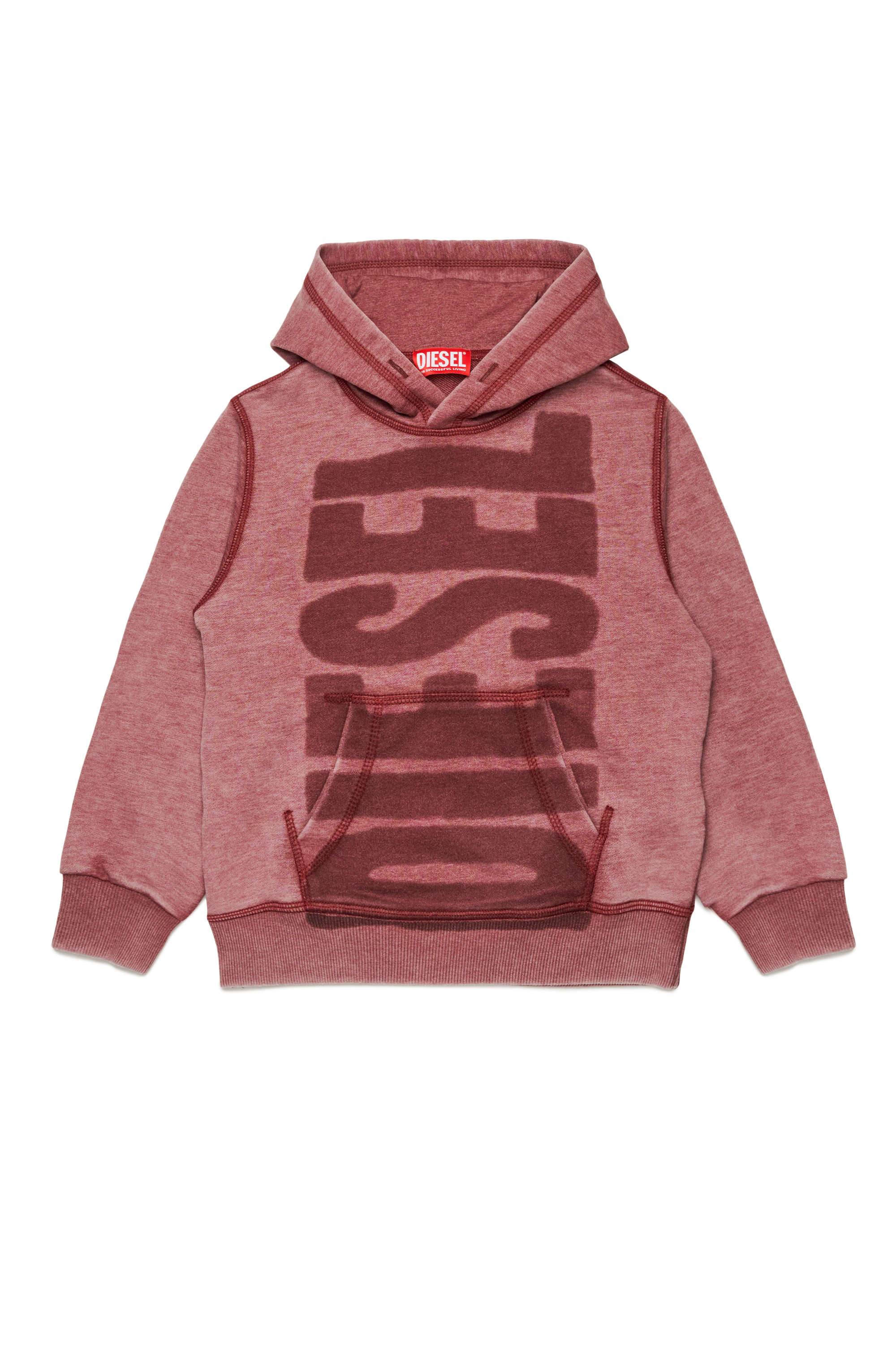 Diesel - SGINNHOODL1 OVER, Felpa burnout con cappuccio e logo Uomo in Rosso - 1